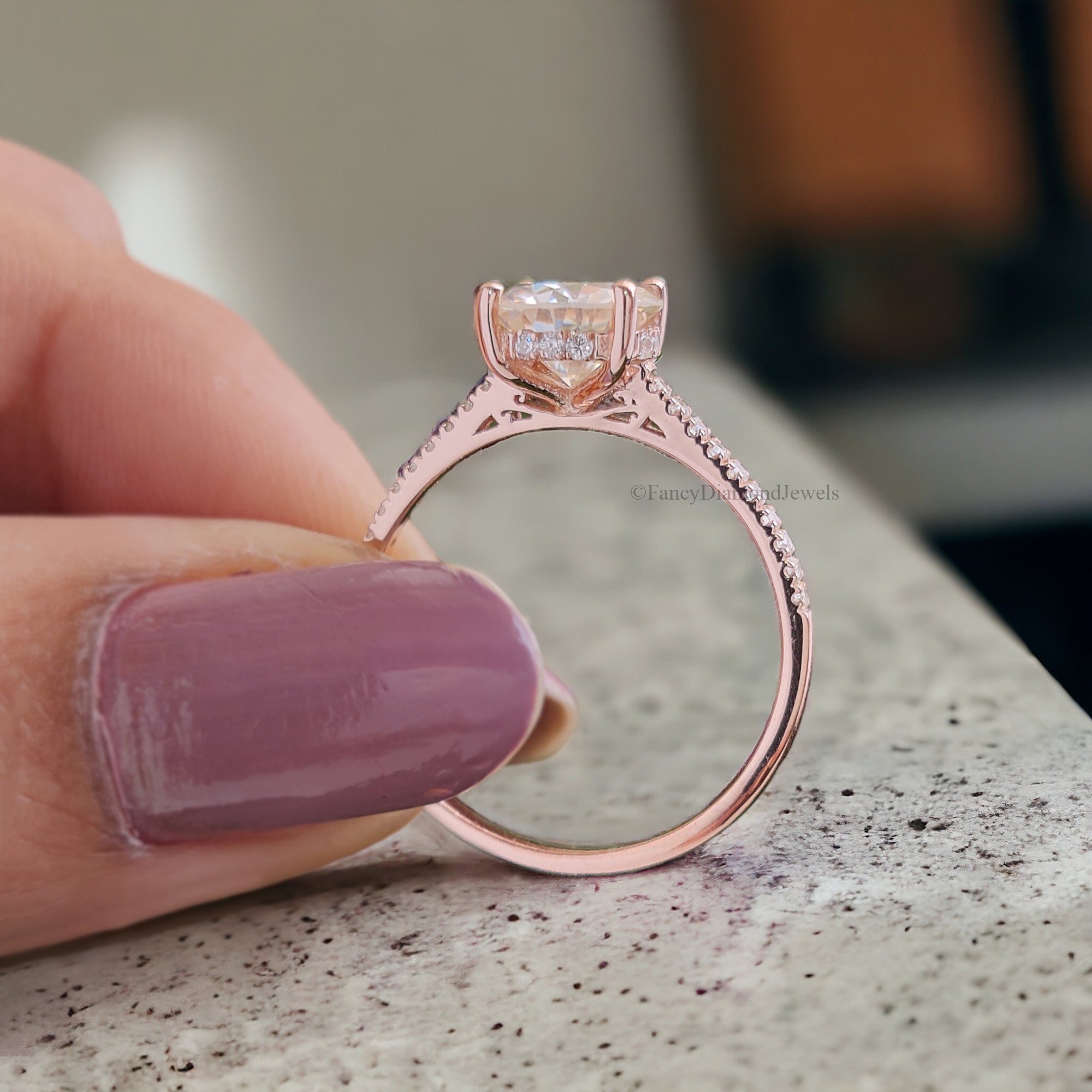 Vintage Hidden Halo Moissanite Ladies Ring Anniversary Gift 1 CT Round 7 mm Moissanite Wedding Ring Simulated Diamond Engagement Ring FD117