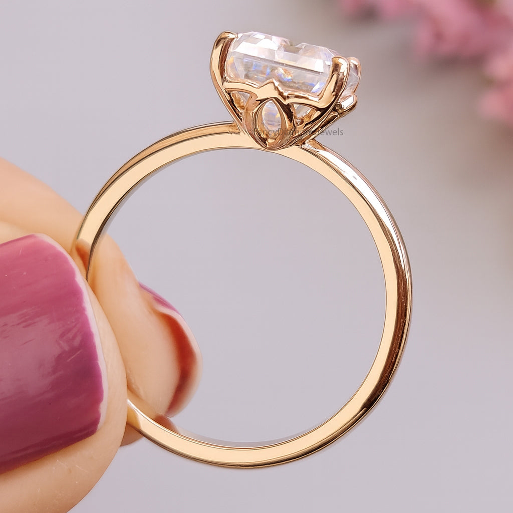 2.55 CT Emerald Cut Lab Grown Diamond Engagement Ring Emerald Diamond Statement ring Prong Set Floral Set Emerald Ring for Her FD476