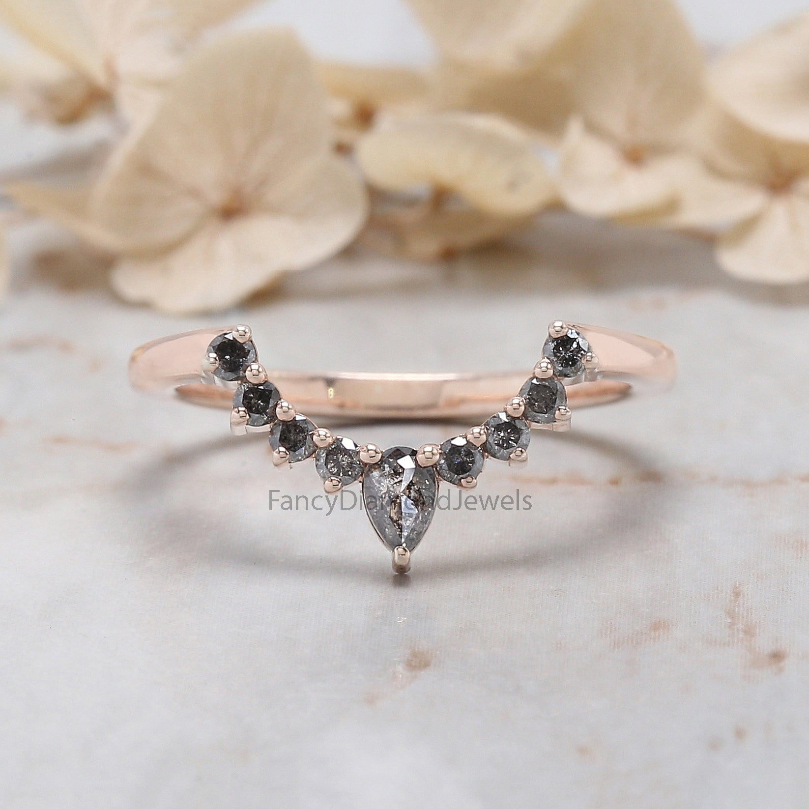 Round Rose Cut Salt And Pepper Diamond Ring 1.69 Ct 7.36 MM Round Diamond Ring 14K Rose Gold Silver Engagement Ring Gift For Her QL1949