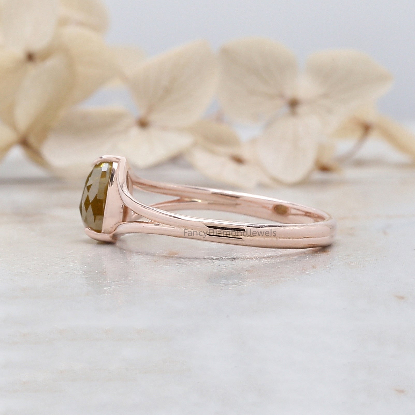 Pear Cut Yellow Color Diamond Ring 0.93 Ct 6.76 MM Pear Diamond Ring 14K Solid Rose Gold Silver Pear Engagement Ring Gift For Her QK2680