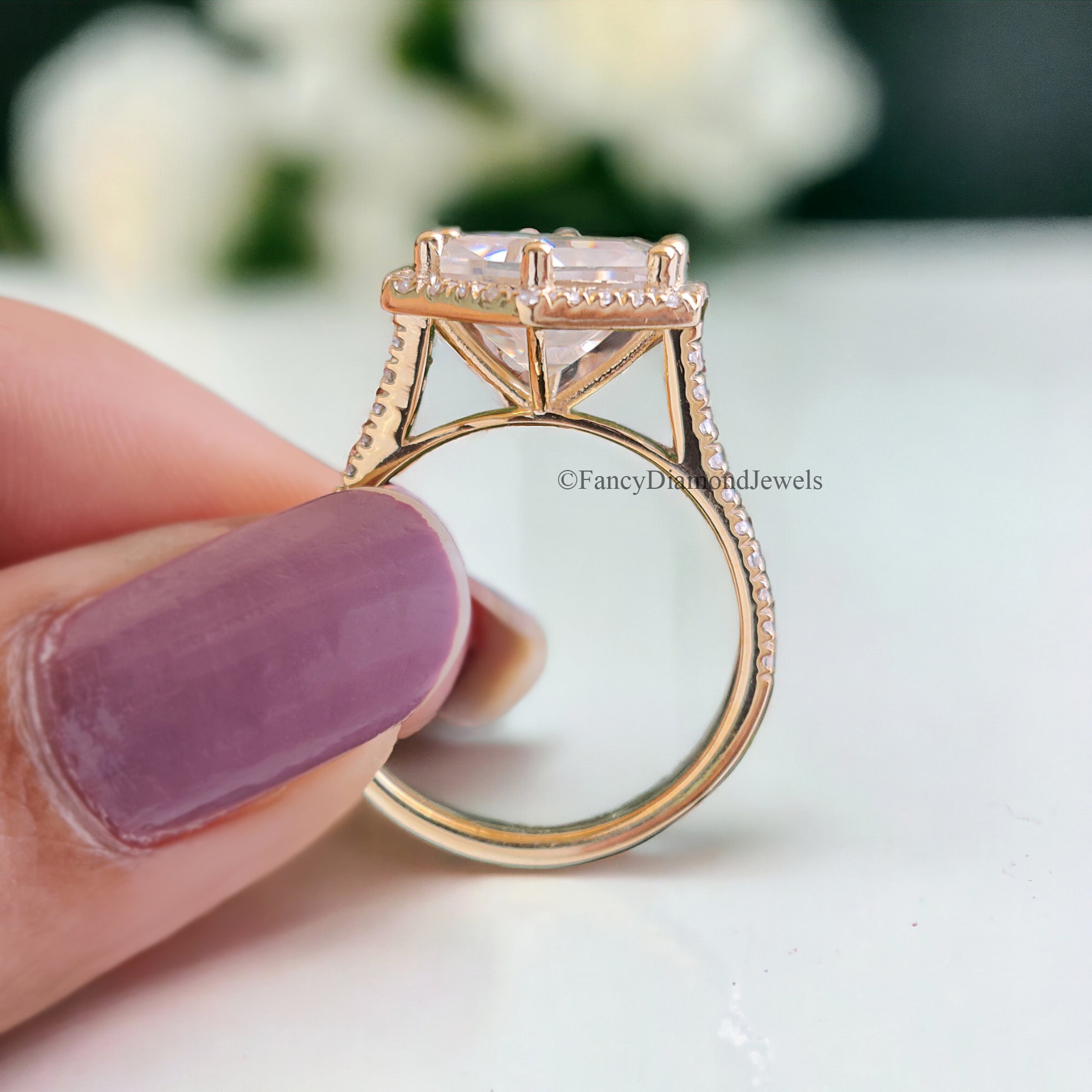 3.10 CT Hexagon And Round Cut Colorless Moissanite Halo Engagement Ring Prong Set Wedding Ring Cathedral Ring Anniversary Gift Ring FD101