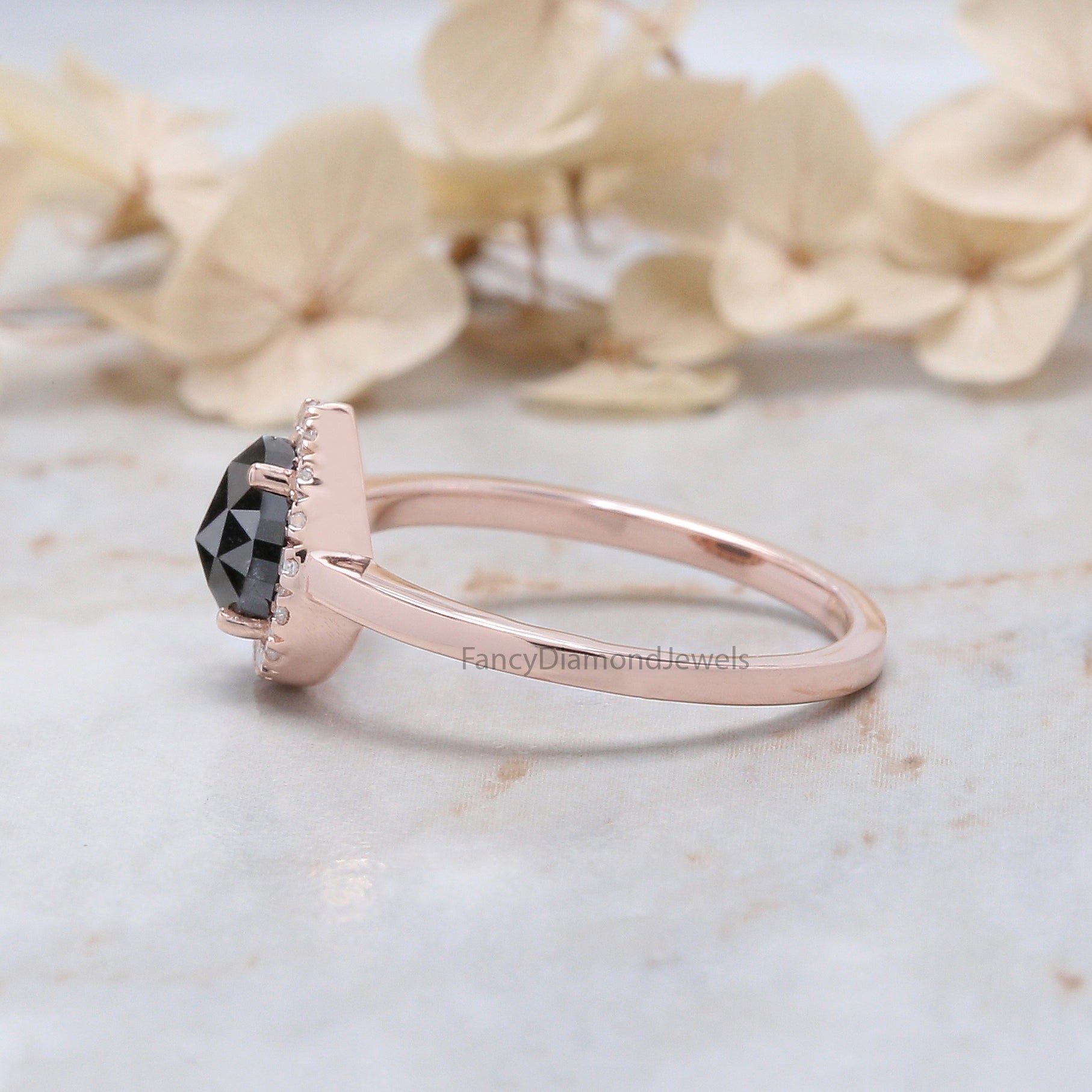 1.00 Ct Natural Pear Cut Salt And Pepper Diamond Ring 6.35 MM Pear Diamond Ring 14K Solid Rose Gold Silver Engagement Ring Pear Ring QN9348