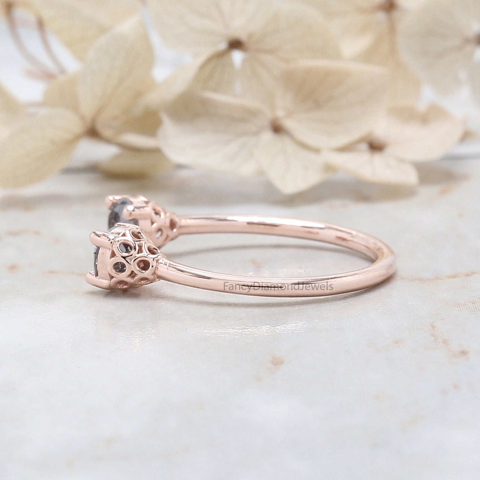 Round Cut Salt And Pepper Diamond Ring 0.63 Ct 4.25 MM Round Diamond Ring 14K Solid Rose Gold Silver Engagement Ring Gift For Her QL1377