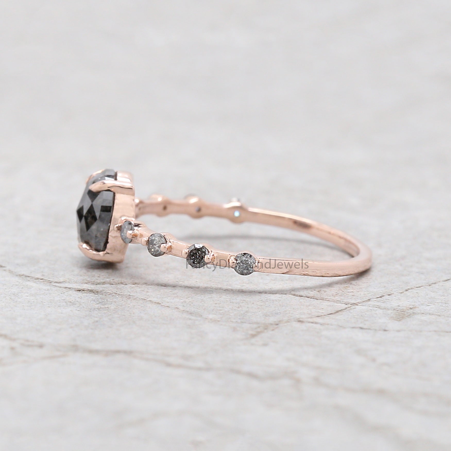 Oval Cut Salt And Pepper Diamond Ring 1.12 Ct 6.58 MM Oval Diamond Ring 14K Solid Rose Gold Silver Oval Engagement Ring Gift For Her QN2360