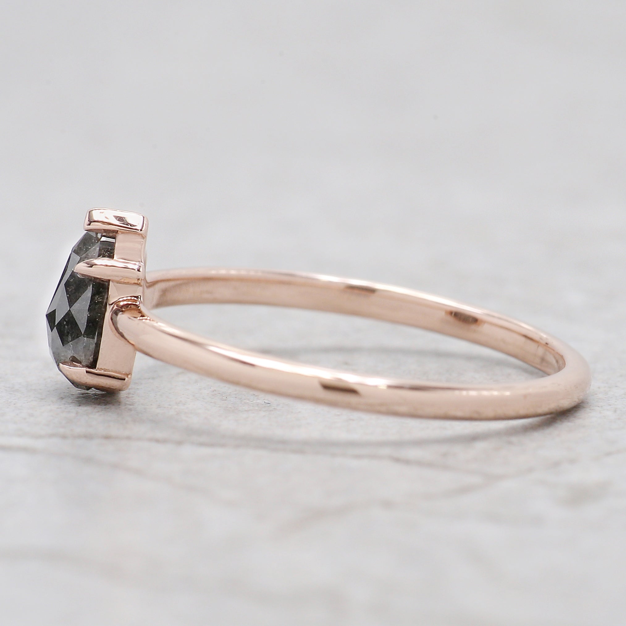 Pear Cut Salt And Pepper Diamond Ring 0.81 Ct 6.70 MM Pear Cut Diamond Ring 14K Solid Rose Gold Silver Engagement Ring Gift For Her KDL3352