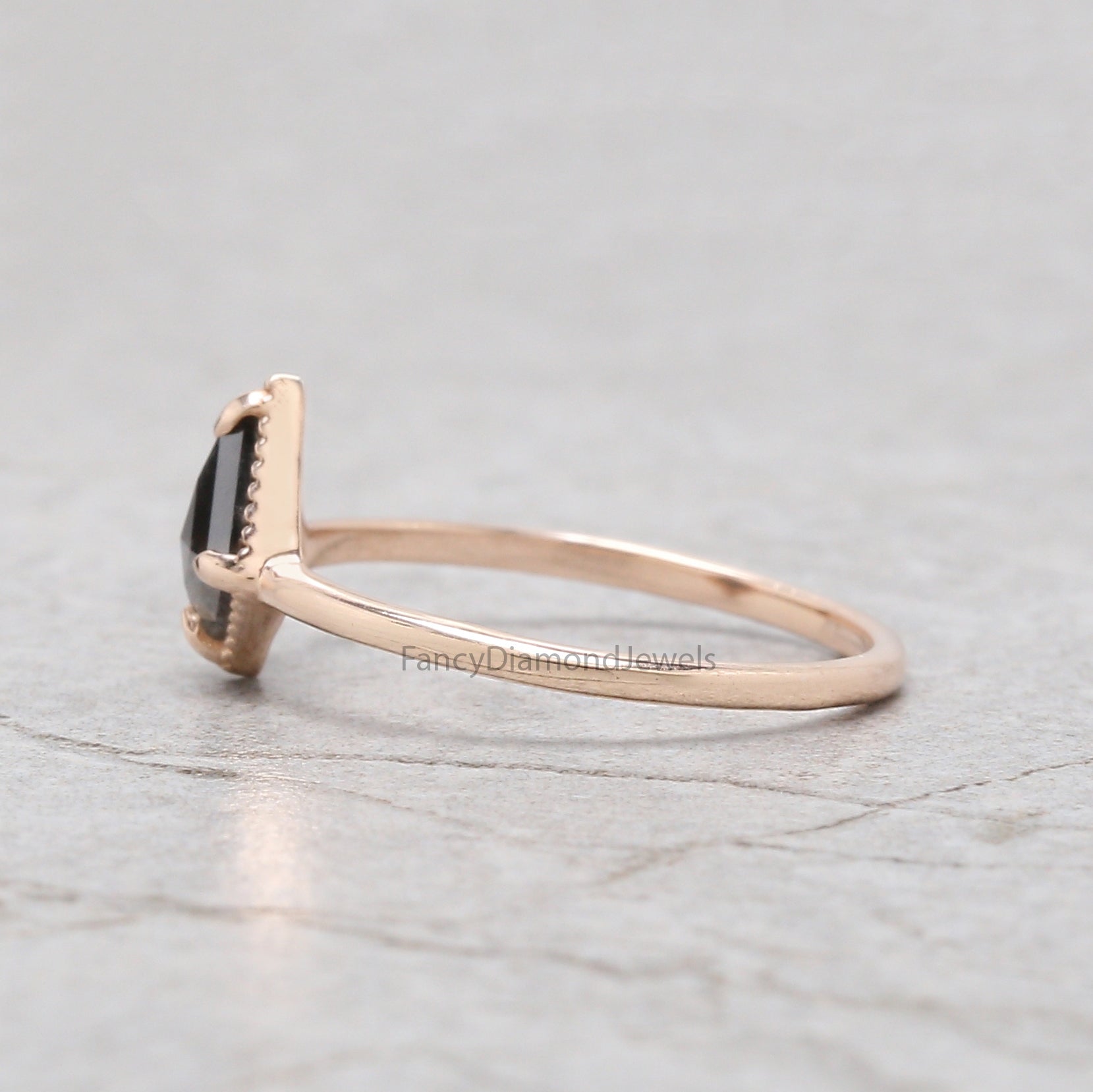 0.50 Ct Natural Kite Shape Salt And Pepper Diamond Ring 7.02 MM Kite Cut Diamond Ring 14K Solid Rose Gold Silver Engagement Ring QN2267