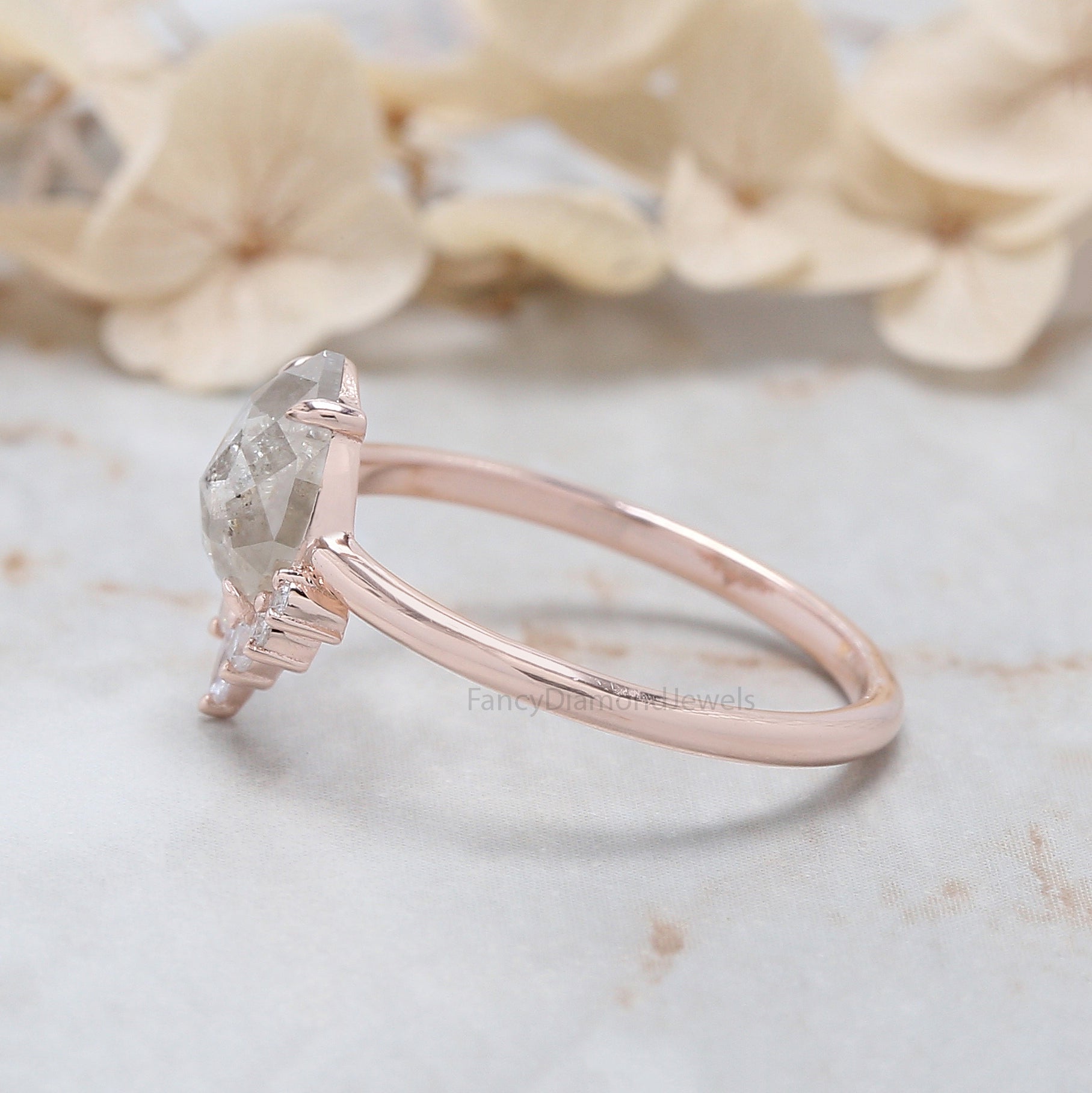 Pear Cut Grey Color Diamond Ring 1.06 Ct 7.80 MM Pear Shape Diamond Ring 14K Solid Rose Gold Silver Pear Engagement Ring Gift For Her QN8862
