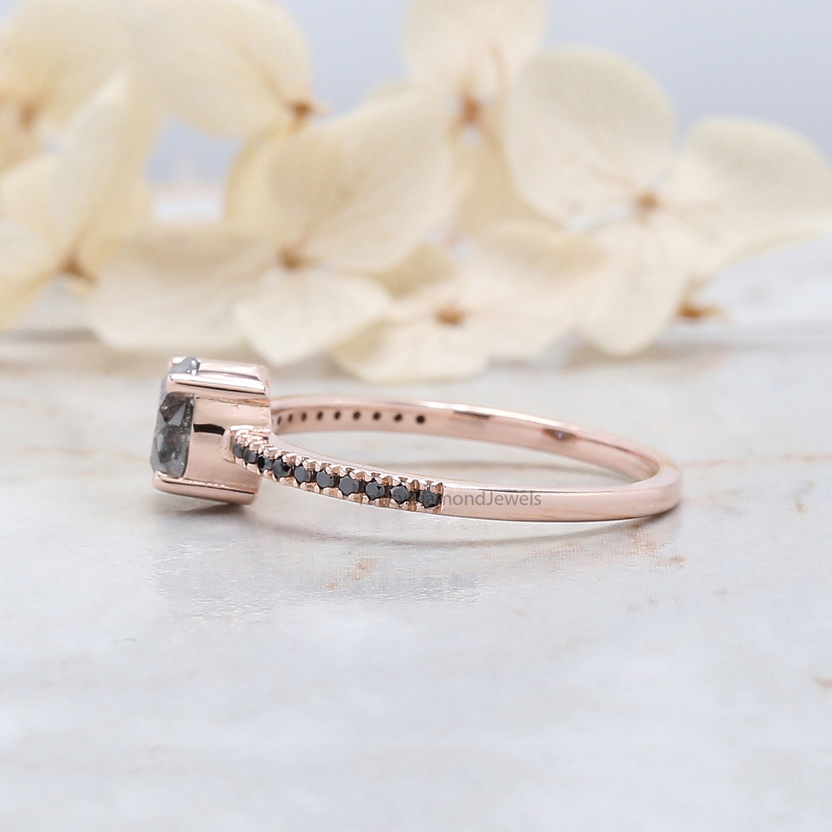 Round Cut Salt And Pepper Diamond Ring 0.87 Ct 5.80 MM Round Diamond Ring 14K Solid Rose Gold Silver Engagement Ring Gift For Her QN9140