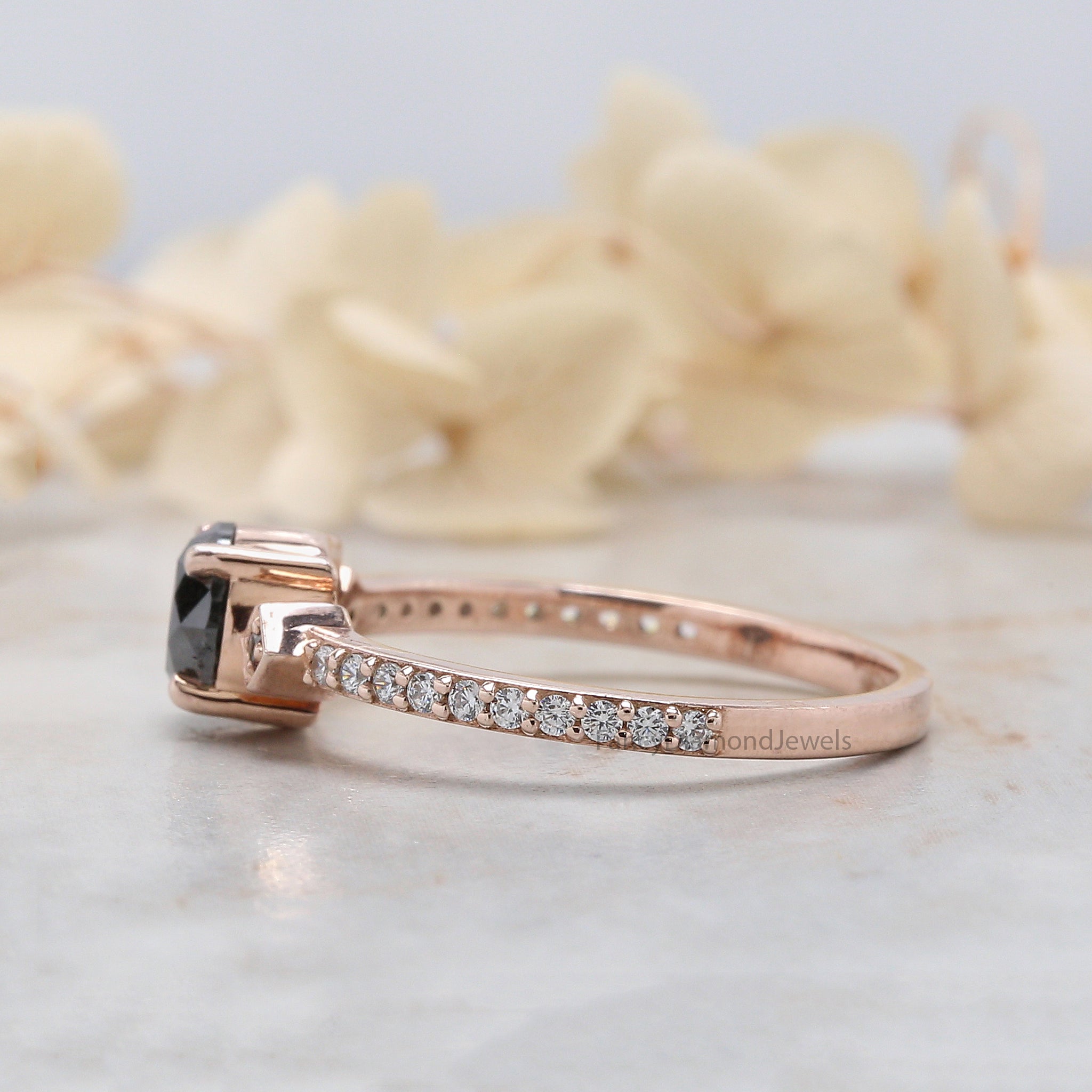 Round Salt And Pepper Diamond Ring 1.01 Ct 5.95 MM Round Cut Diamond Ring 14K Solid Rose Gold Silver Engagement Ring Gift For Her QL3094