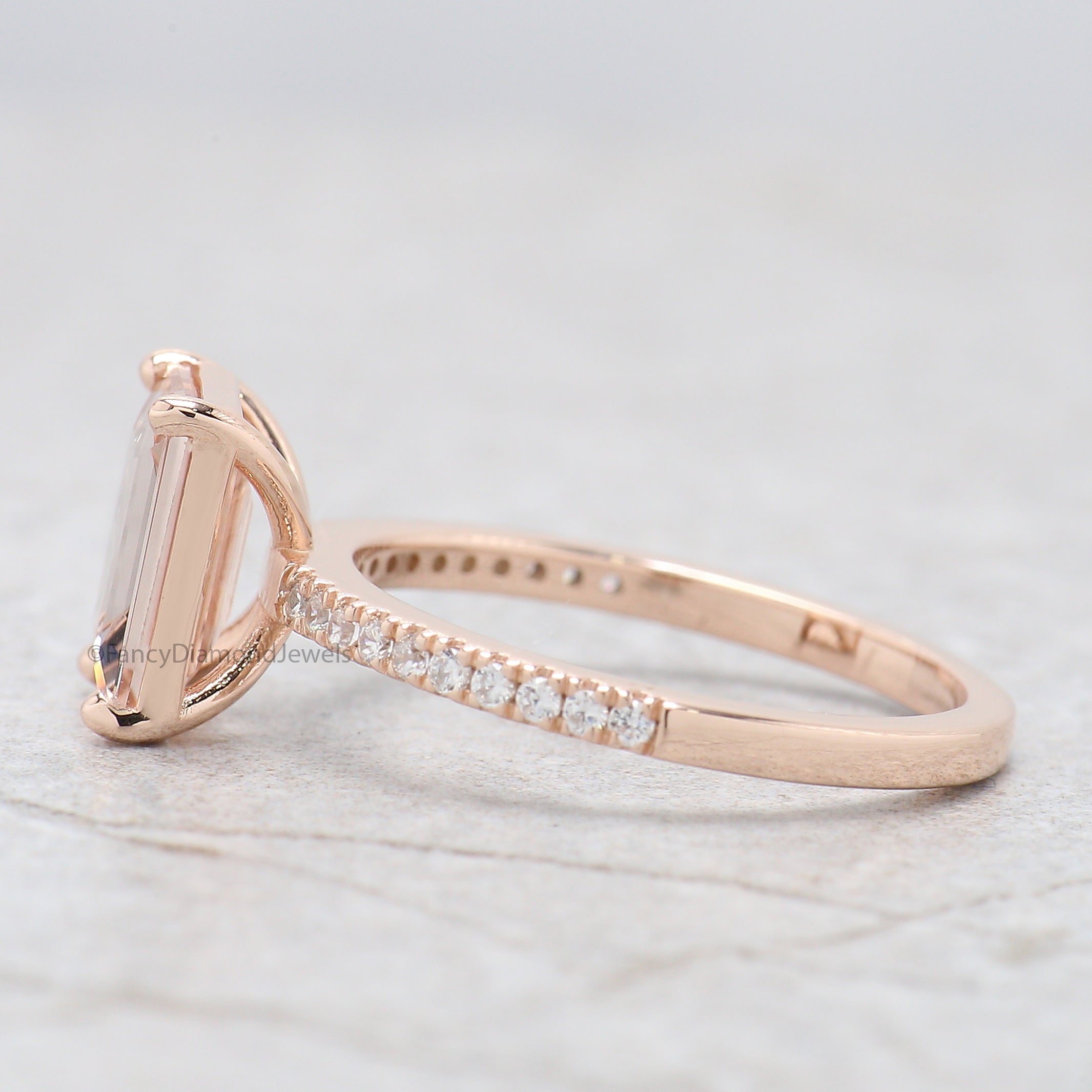 1.70 CT Emerald Cut Natural Morganite Engagement Ring Rose Gold Ring Emerald Diamond Wedding Ring Unique Vintage Ring Gift For Her FD420