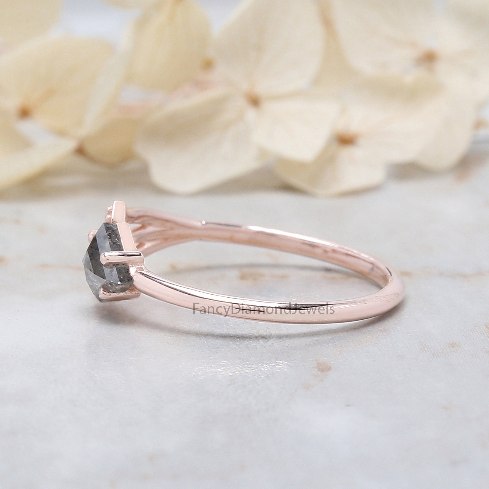 Kite Cut Salt And Pepper Diamond Ring 0.42 Ct 5.85 MM Kite Diamond Ring 14K Solid Rose Gold Silver Kite Engagement Ring Gift For Her QL3122