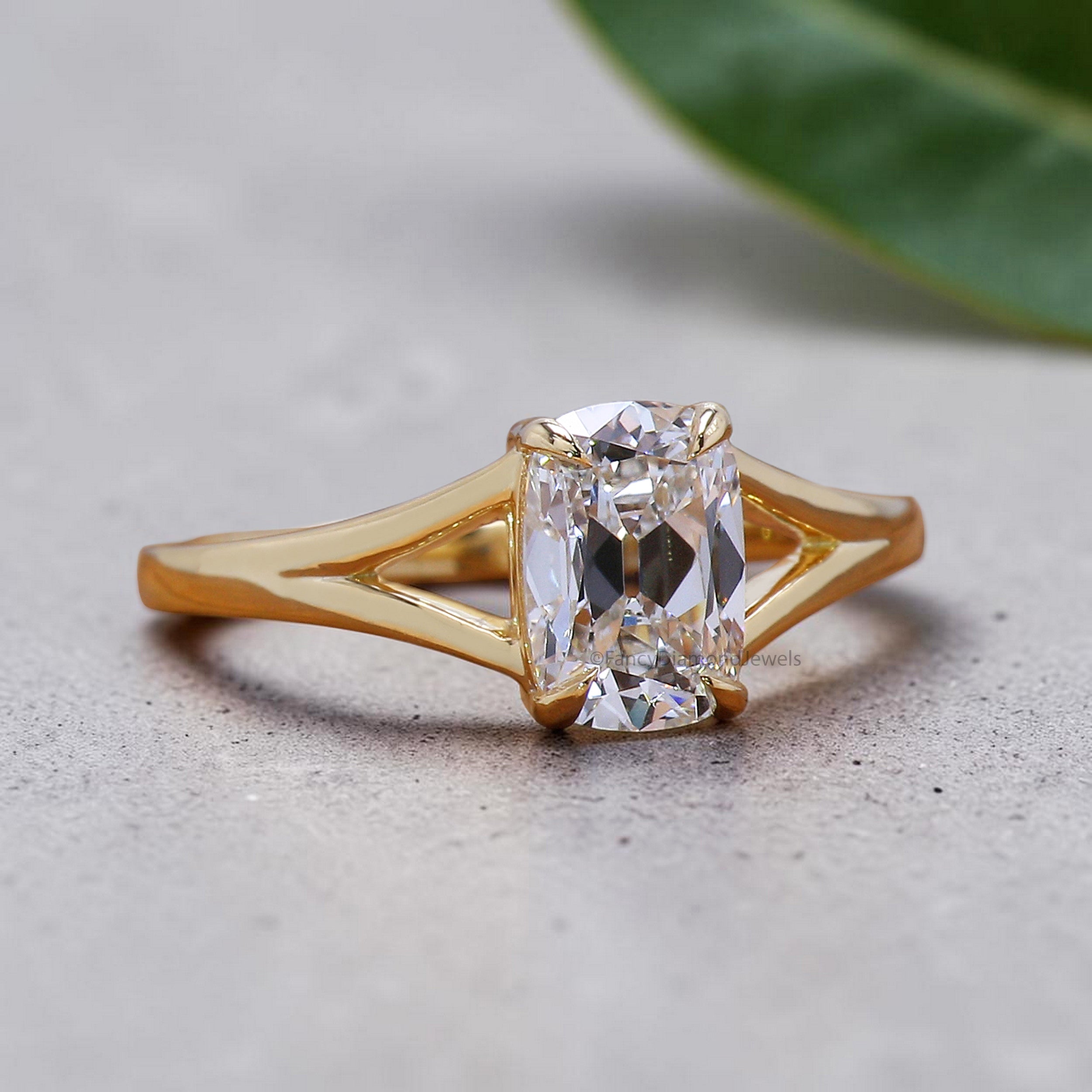 Old Mine Cut Cushion Diamond Split Shank Engagement Ring, Solitaire Wedding Ring for Her, Comfort Fit Promise Ring, Handmade Ring, FD556