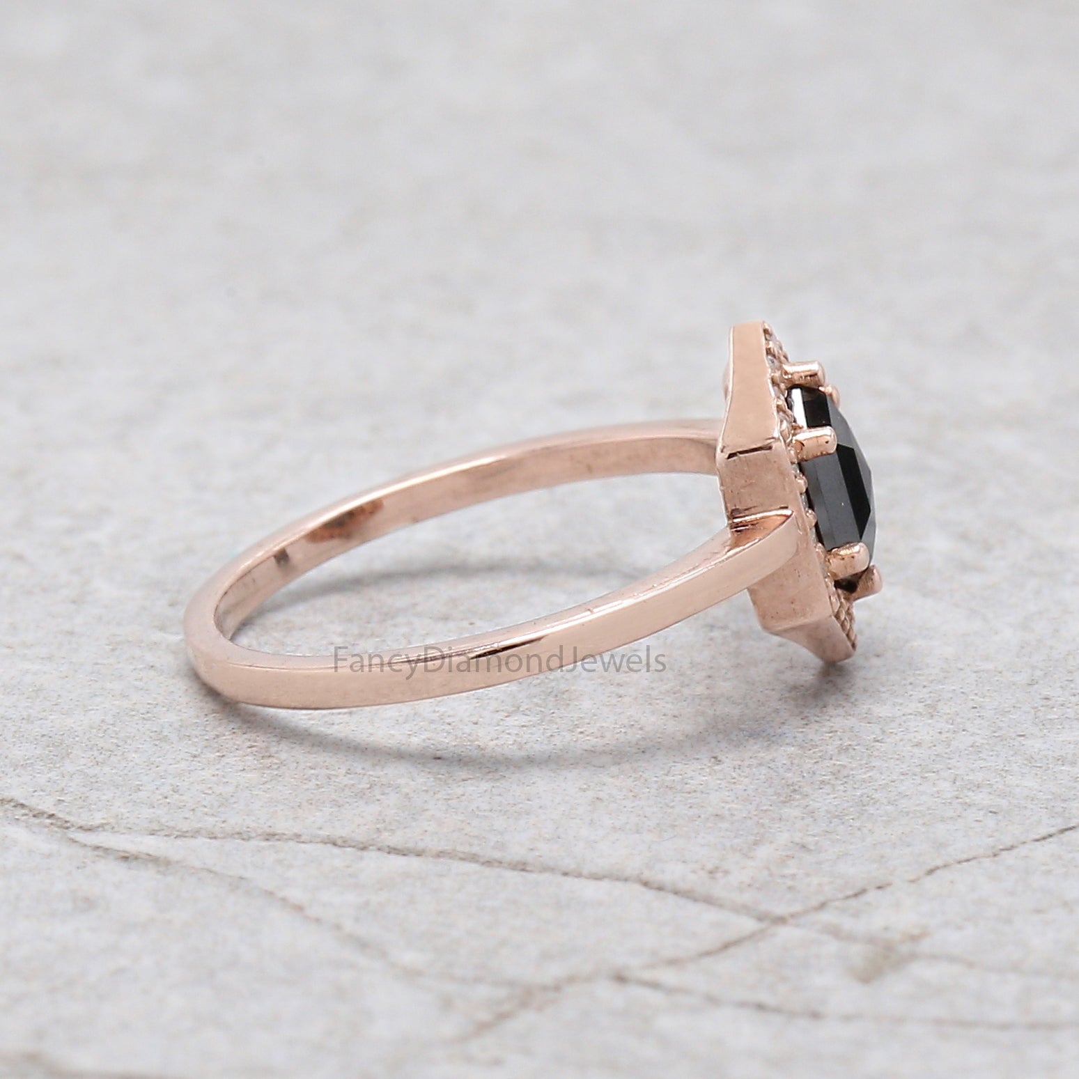 Hexagon Cut Black Color Diamond Ring 0.56 Ct 6.84 MM Hexagon Diamond Ring 14K Rose Gold Silver Hexagon Engagement Ring Gift For Her QN2233