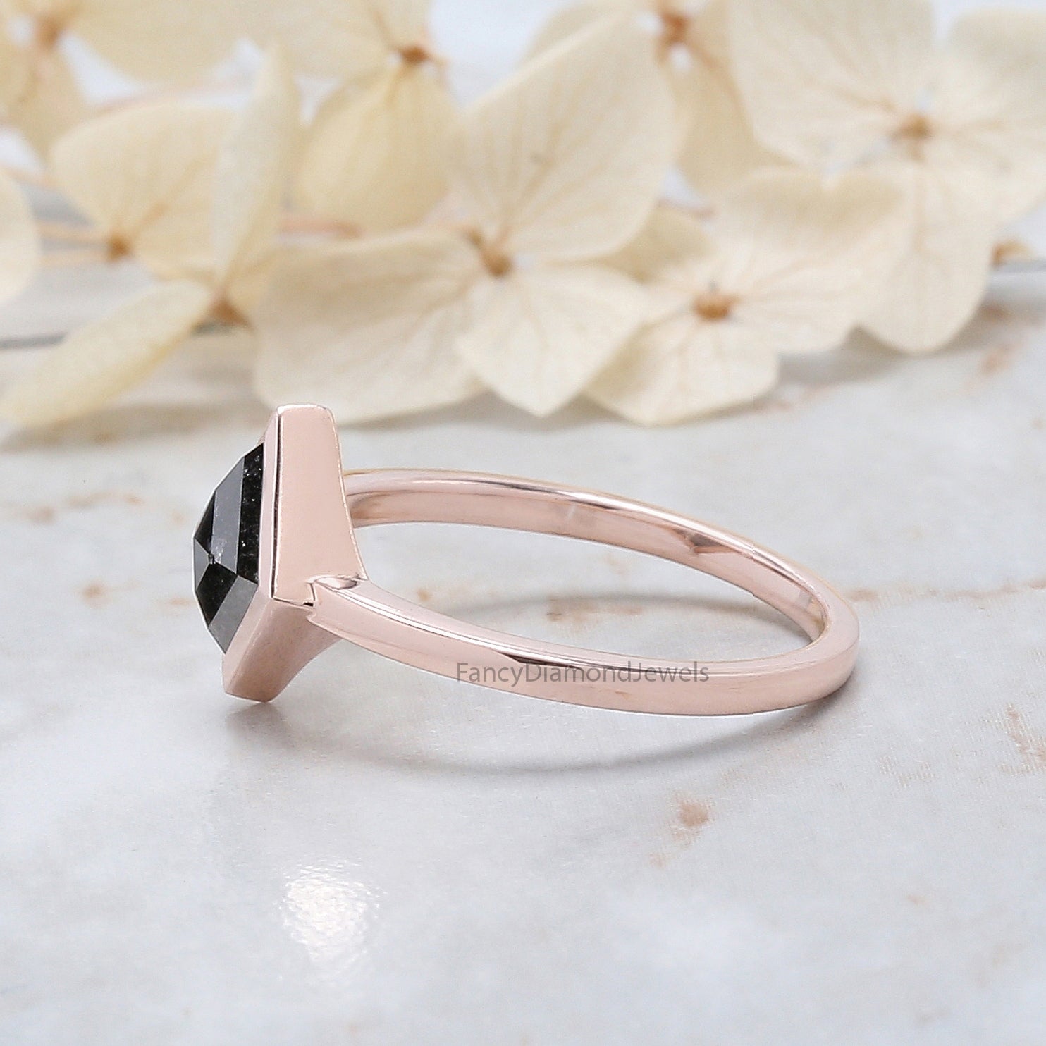 Kite Cut Salt And Pepper Diamond Ring 1.25 Ct 8.00 MM Kite Diamond Ring 14K Solid Rose Gold Silver Kite Engagement Ring Gift For Her QN822