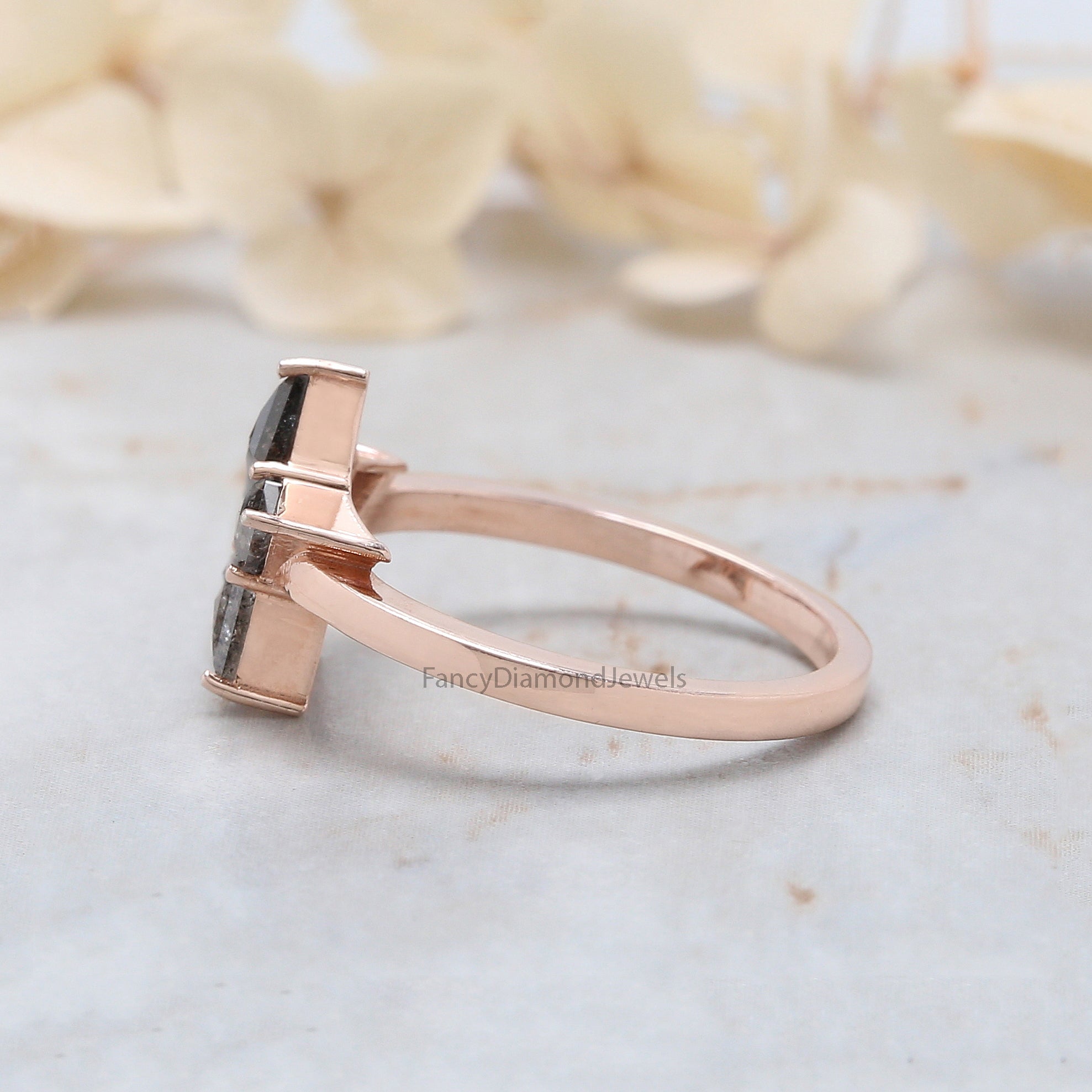 Kite Cut Salt And Pepper Diamond Ring 0.71 Ct 5.10 MM Kite Diamond Ring 14K Solid Rose Gold Silver Kite Engagement Ring Gift For Her QN1604