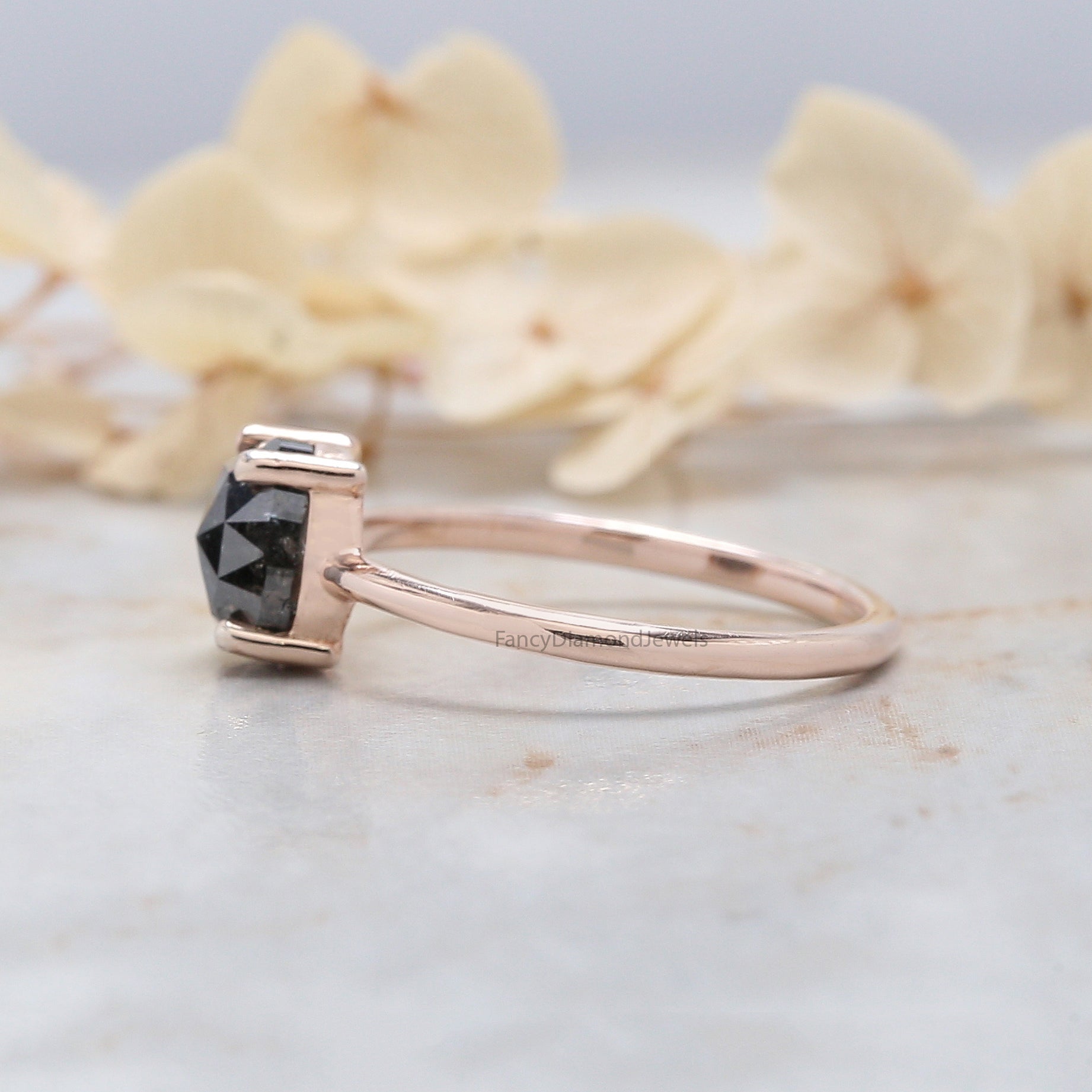 Oval Cut Salt And Pepper Diamond Ring 1.57 Ct 6.90 MM Oval Diamond Ring 14K Solid Rose Gold Silver Oval Engagement Ring Gift For Her QK1953