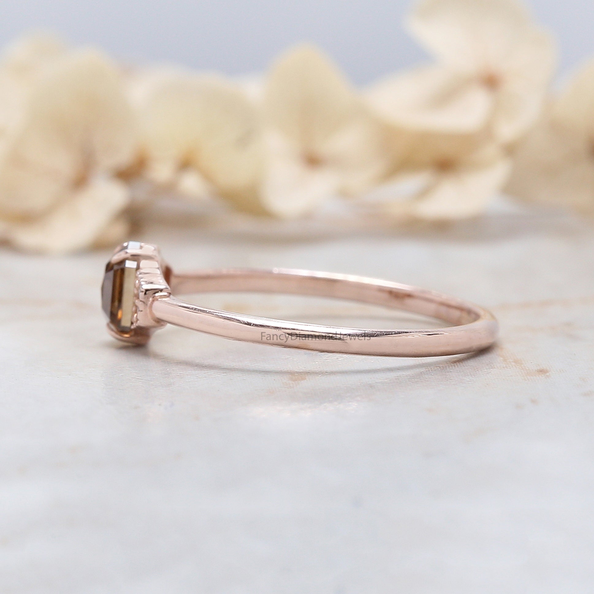 Hexagon Cut Brown Color Diamond Ring 0.51 Ct 5.20 MM Hexagon Diamond Ring 14K Solid Rose Gold Silver Engagement Ring Gift For Her QL655
