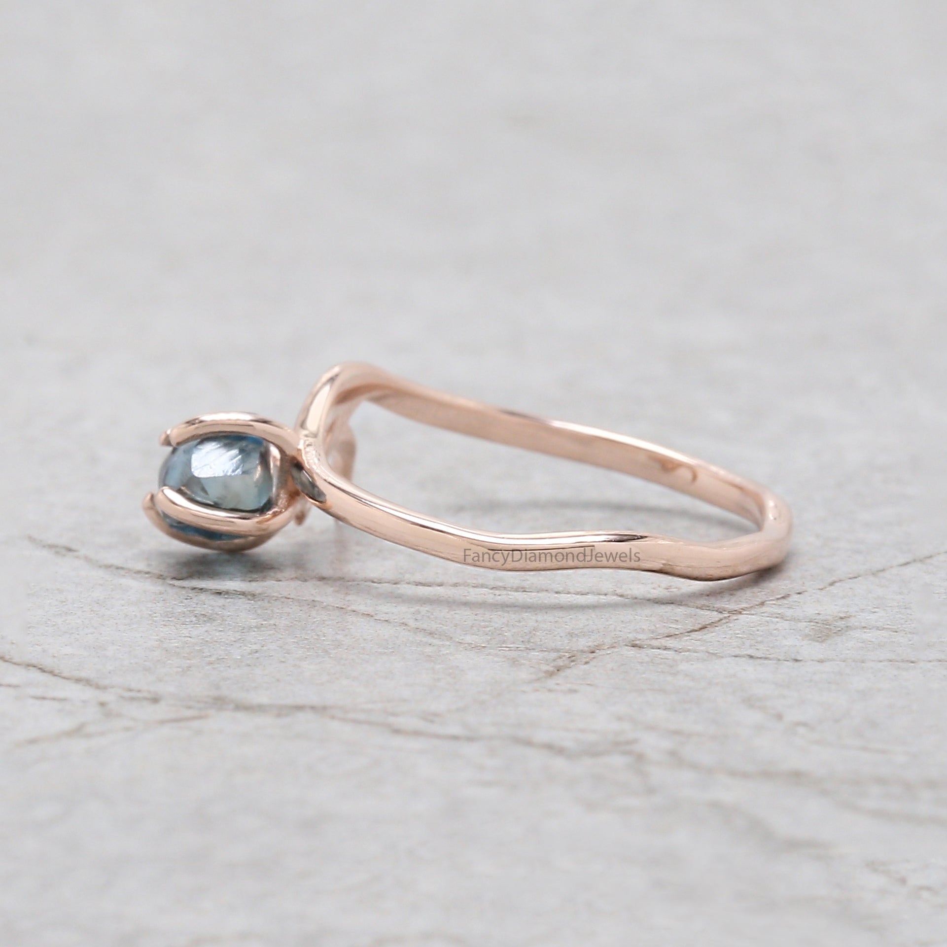 Rough Blue Color Diamond Ring 0.95 Ct 5.08 MM Crystal Rough Diamond Ring 14K Solid Rose Gold Silver Engagement Ring Gift For Her QL2231
