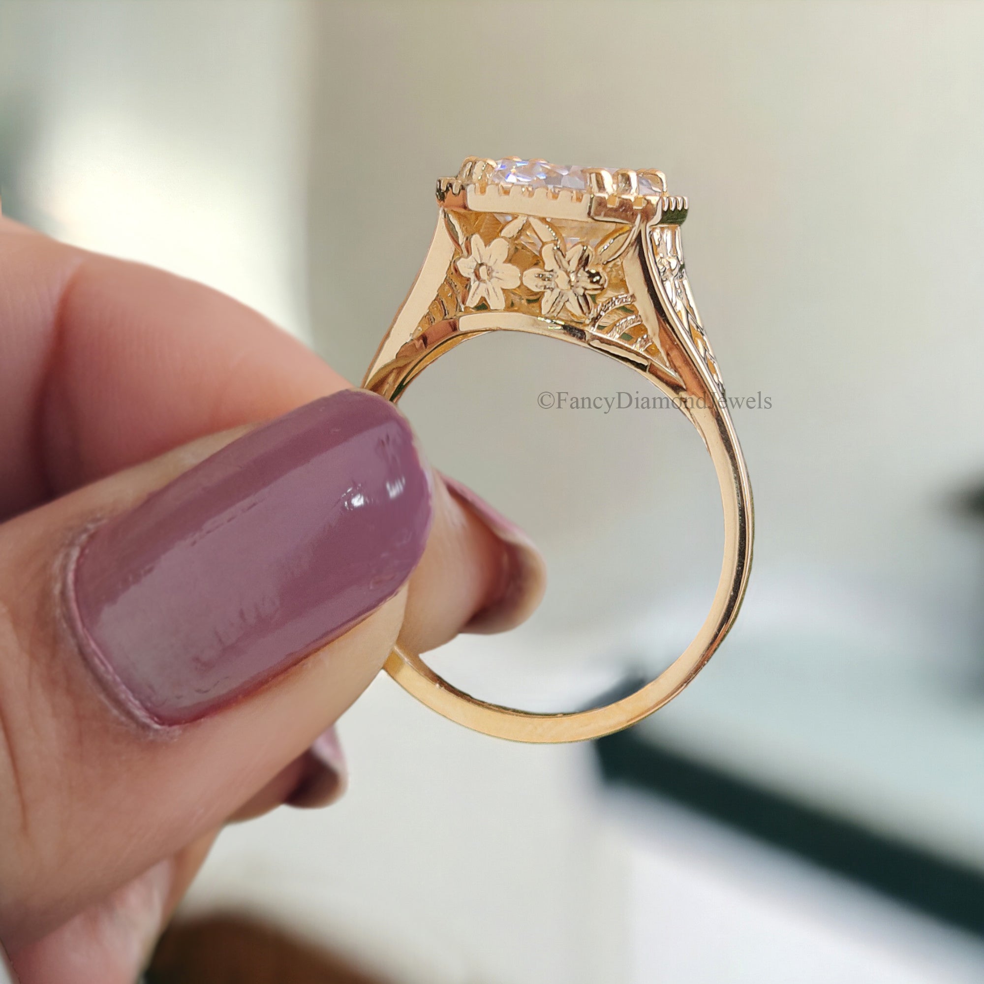 Art Deco Ring 1.80 CT Round Old European Cut Colorless Moissanite Ring OEC Ring Engagement Ring Wedding Ring Bridal Set 14KT Gold FD121