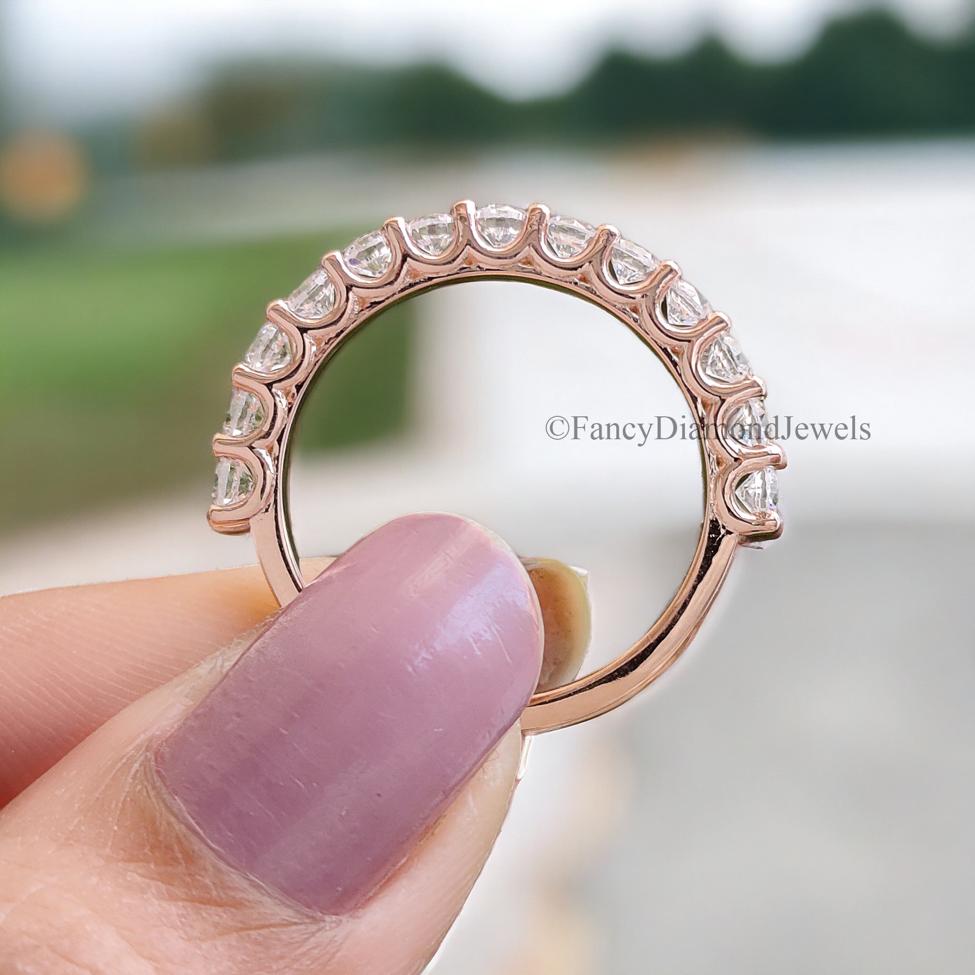 Round Brilliant Cut Colorless Moissanite Band 1.50/1.70/2.0/2.5 MM Full Eternity Wedding Band Anniversary Gift for Her Bridal Band FD35