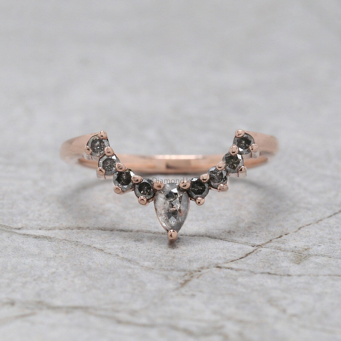 Round Rose Cut Salt And Pepper Diamond Ring 1.86 Ct 7.50 MM Round Diamond Ring 14K Rose Gold Silver Engagement Ring Gift For Her QL1303
