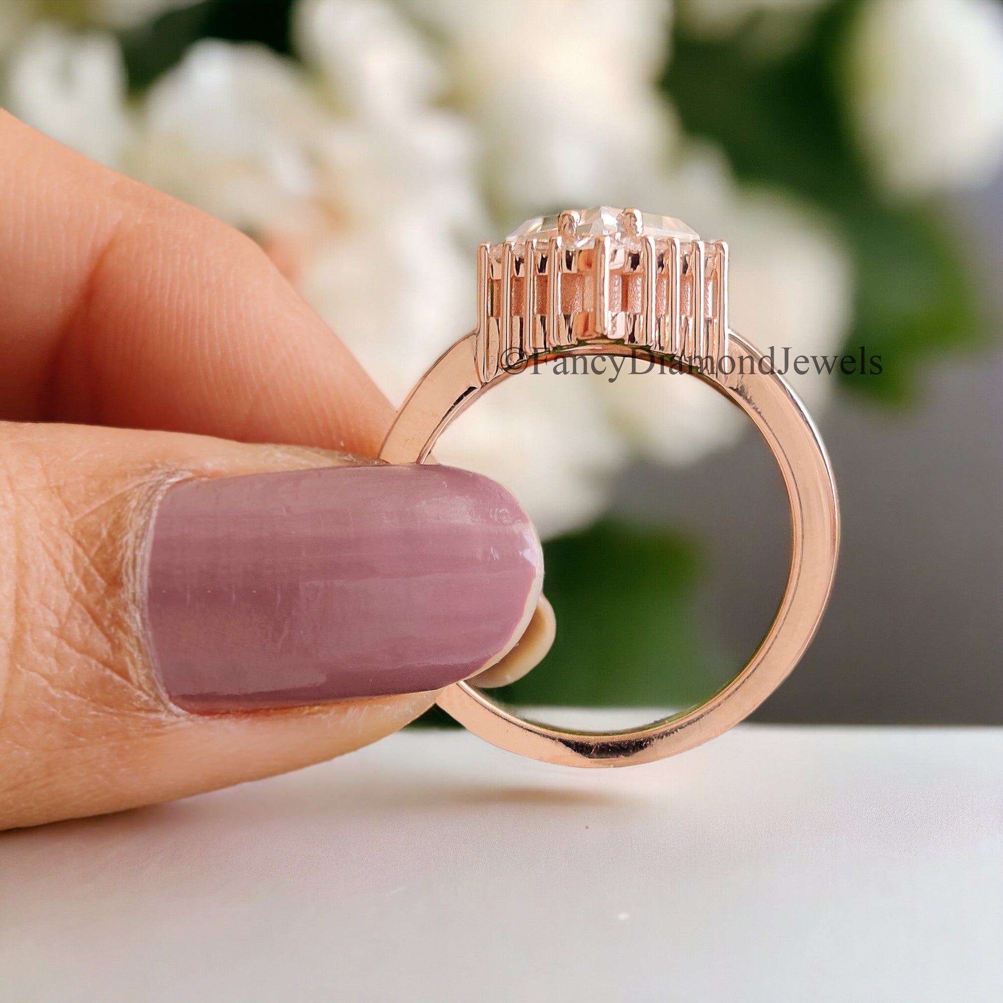 1.80 CT Kite Half Halo Colorless Moissanite Ring Antique Half Halo Engagement Ring Prong Set Wedding Ring Anniversary Gift For Her FD79
