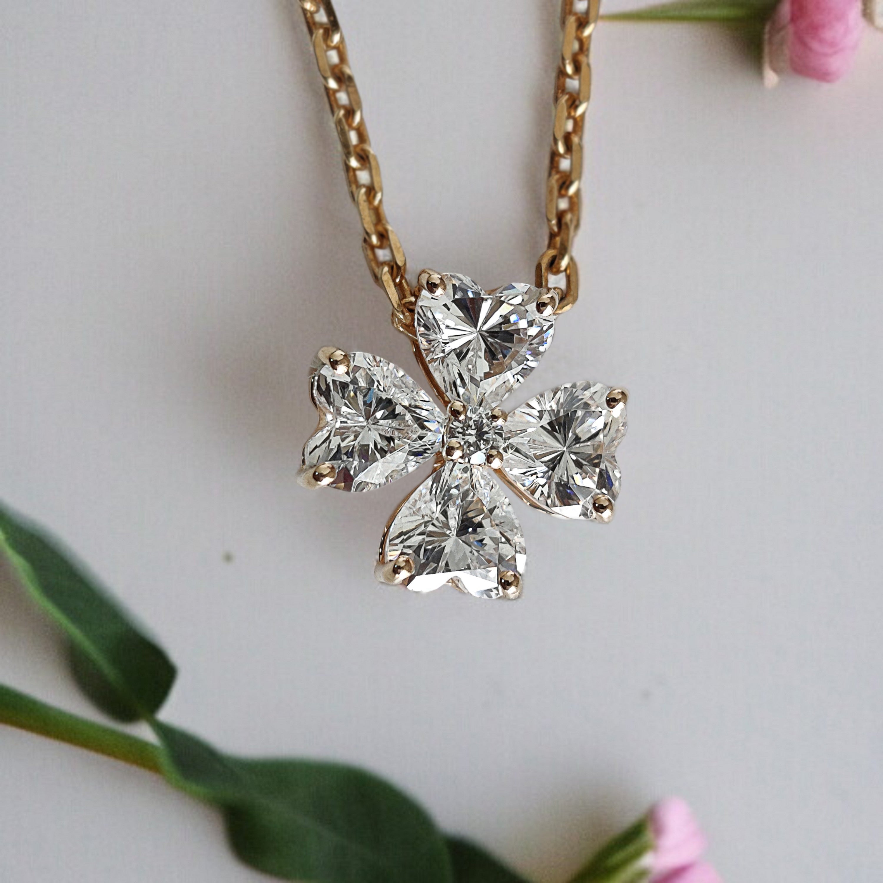 Heart Cut CZ Diamond Simulant Pendant Yellow Silver handmade jewelry Necklace Round Shape prong basket set Necklace With Chain FD463