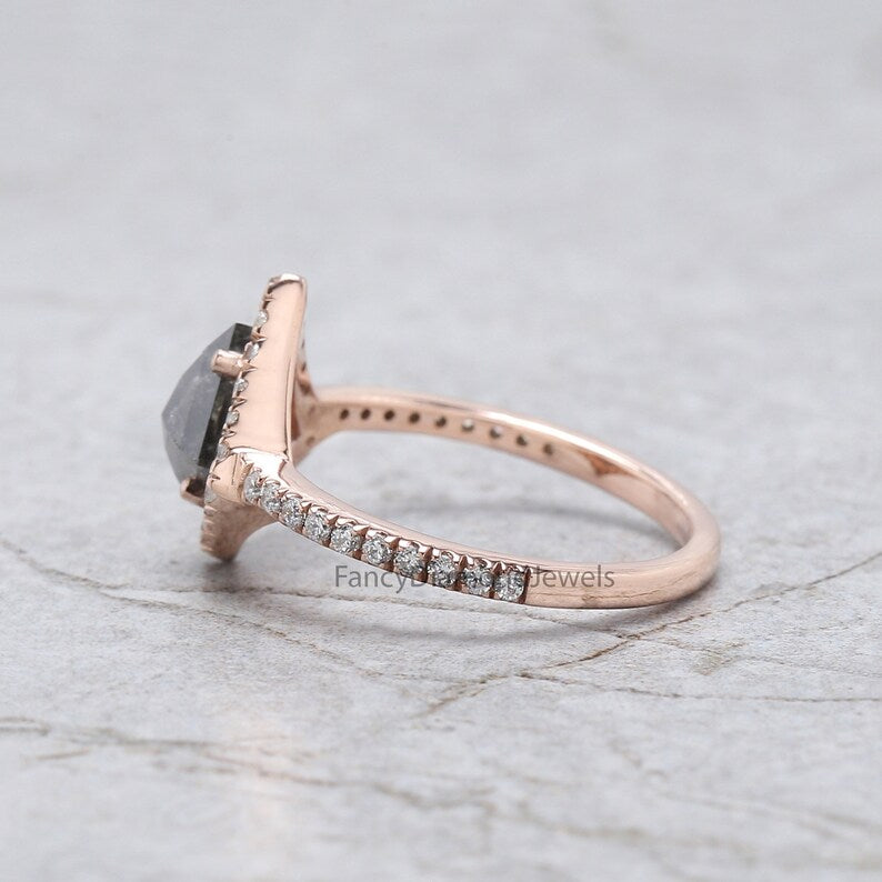 0.94 Ct Natural Kite Shape Salt And Pepper Diamond Ring 7.60 MM Kite Cut Diamond Ring 14K Solid Rose Gold Silver Engagement Ring QL2038