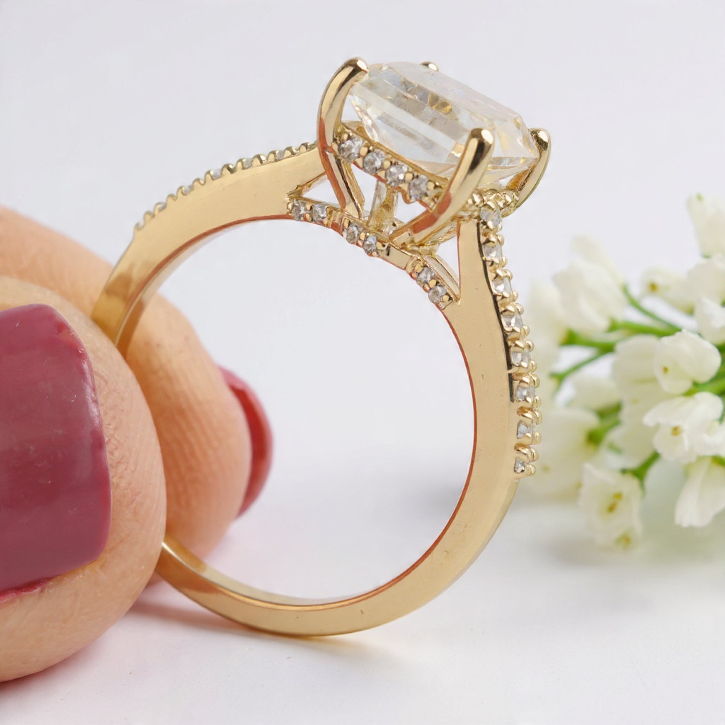 2.35 CT Radiant Crushed Ice Canary Yellow Moissanite Ring Radiant Cut Hidden Halo Set Engagement Ring Yellow Gold Ring Gift For Her FD462