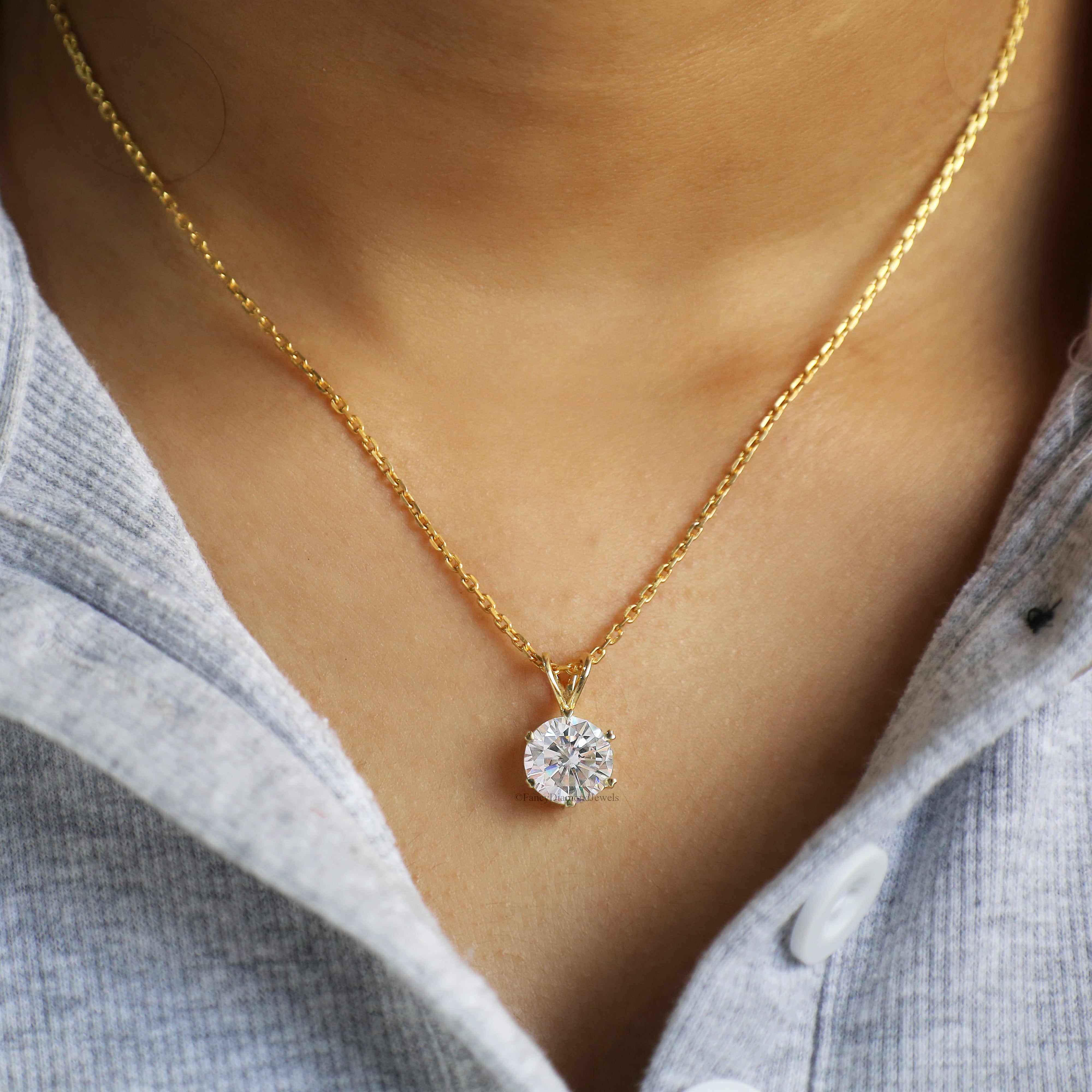 Antique Moissanite Pendant 3.50 CT Round Brilliant Cut Yellow Gold handmade jewelry Six Heart Shape prong basket setting Pendant FD151