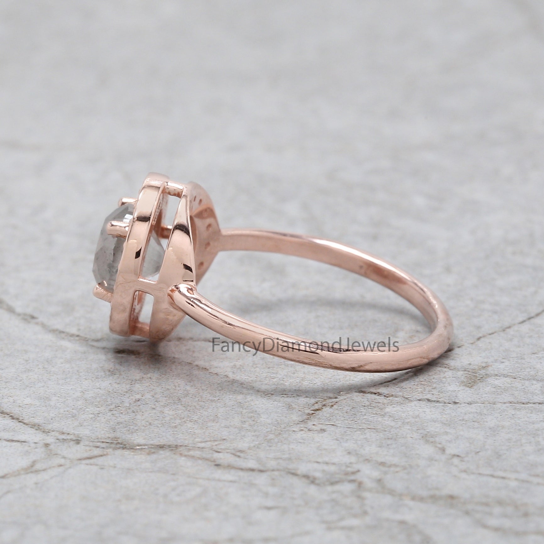 Round Cut Salt And Pepper Diamond Ring 1.25 Ct 6.15 MM Round Diamond Ring 14K Solid Rose Gold Silver Engagement Ring Gift For Her QN486