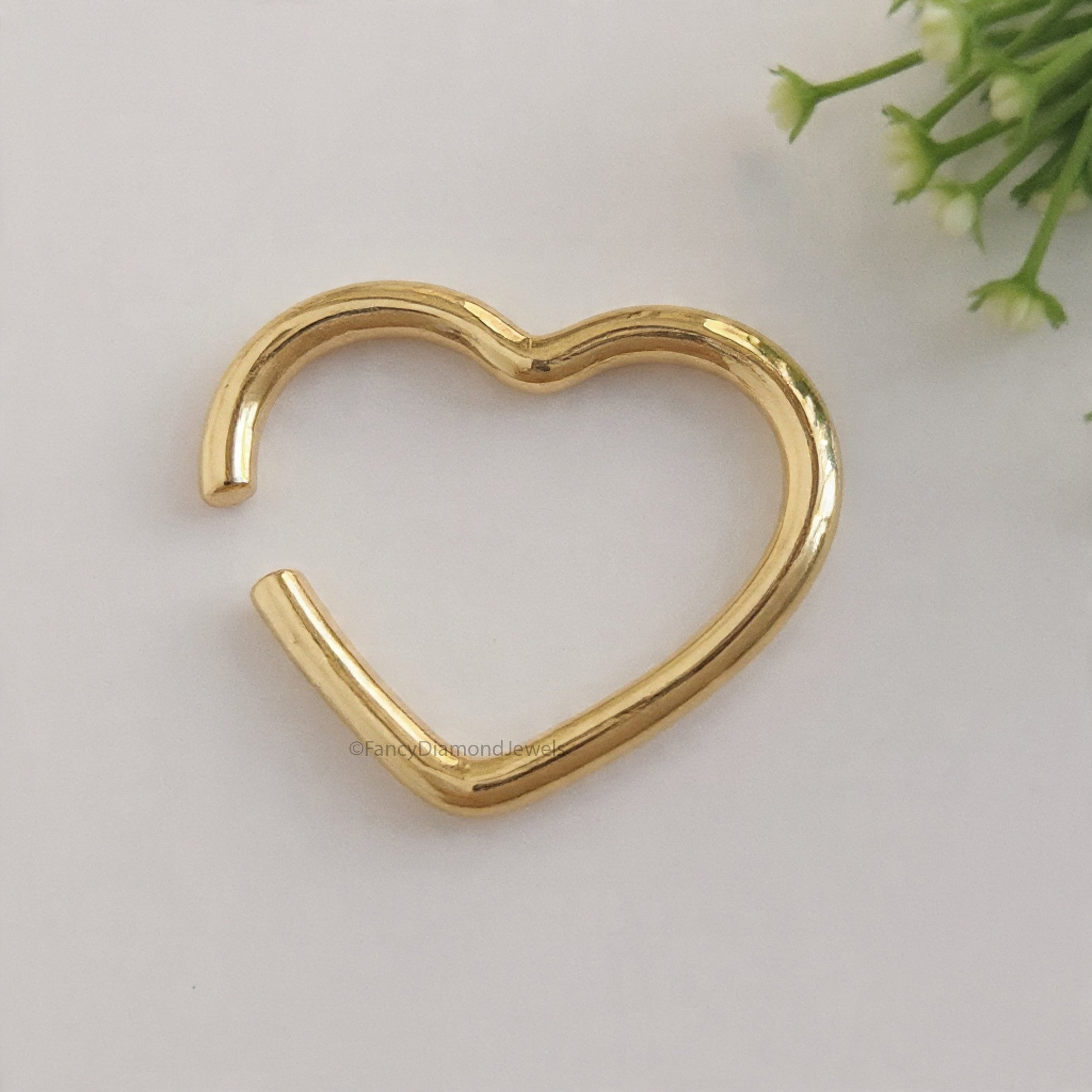 Fake Heart Helix Ring Fake Piercing Silver Yellow Gold Cuff minimalist-style earring 14K Yellow Gold Ear Wrap Cuff Gift For Her FD480