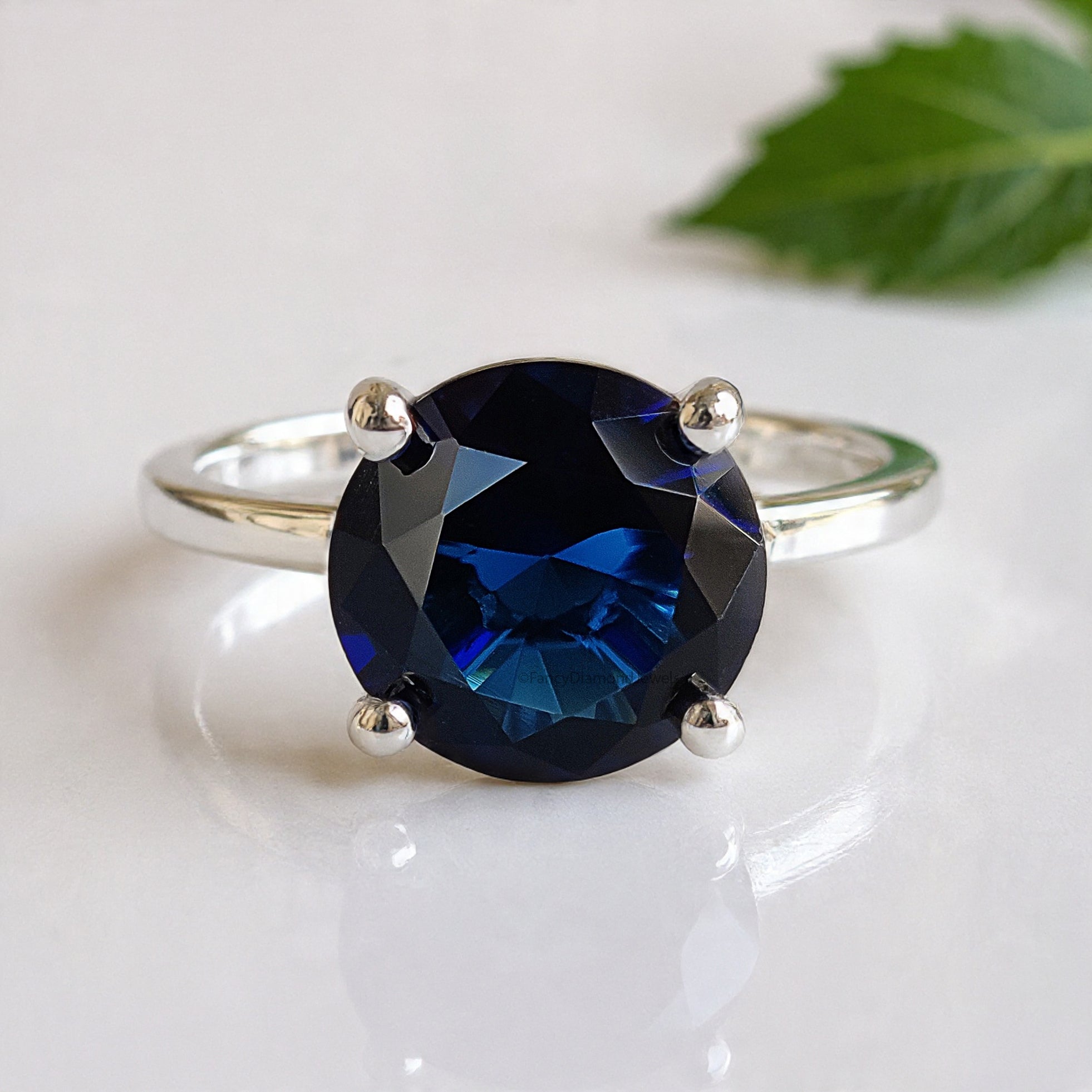 Round Blue sapphire stone engagement ring 11mm 9mm 8mm 6.50mm 4mm ring silver simulant Ring Solitaire ring Diamond ring Gift for her FD504