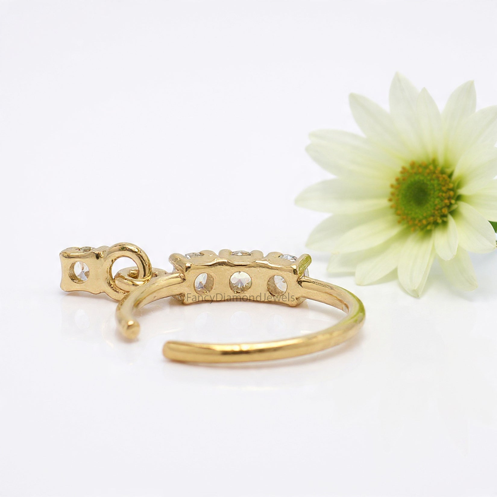 3 Diamond Gold Nose Ring With Diamond Dangling End Yellow Gold Nose Ring Gold Nose Ring Diamond Nose Stud Hoop FD486