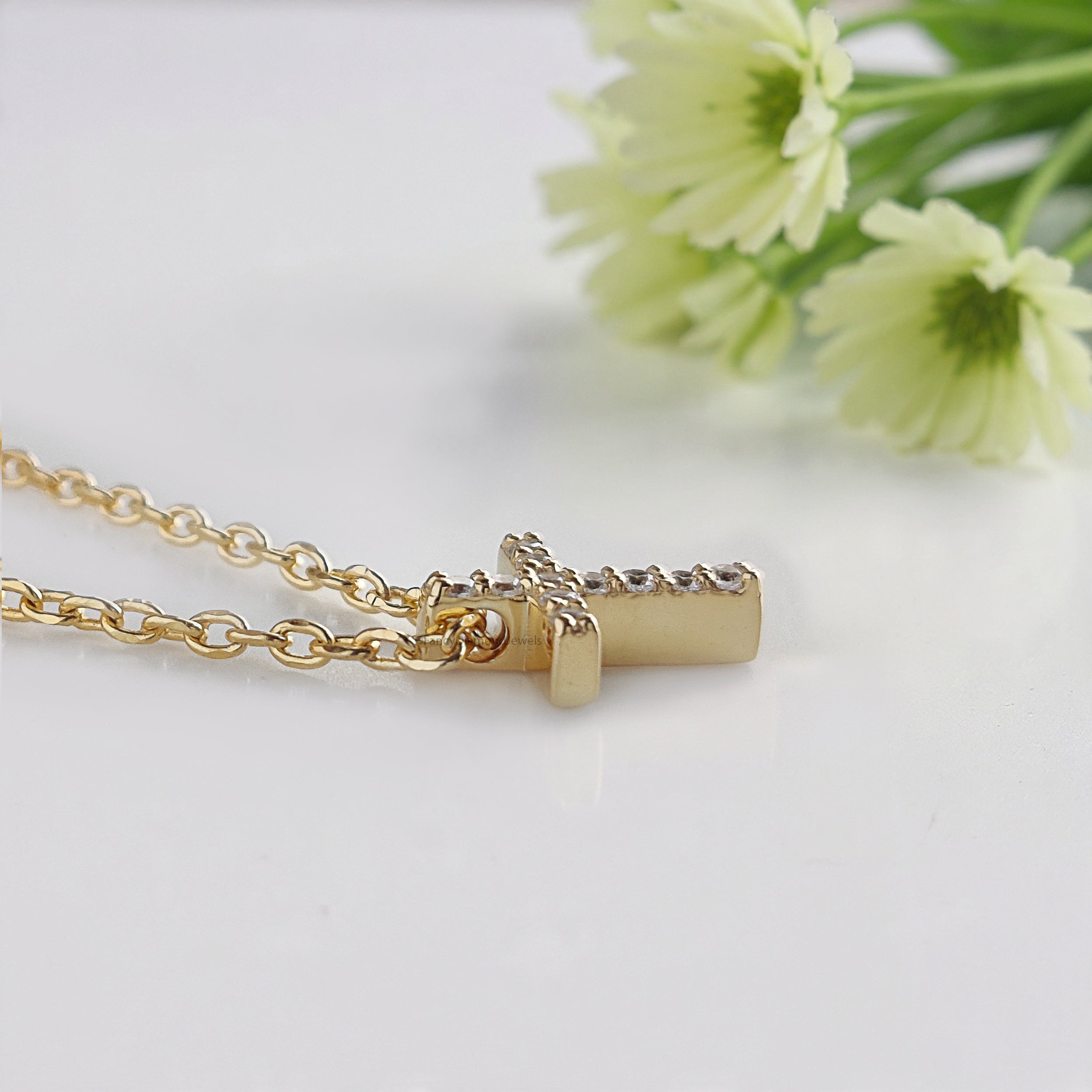 Diamond Cross Necklace Yellow Silver handmade jewelry Necklace Religious Jewelry Necklace With Chain FD512