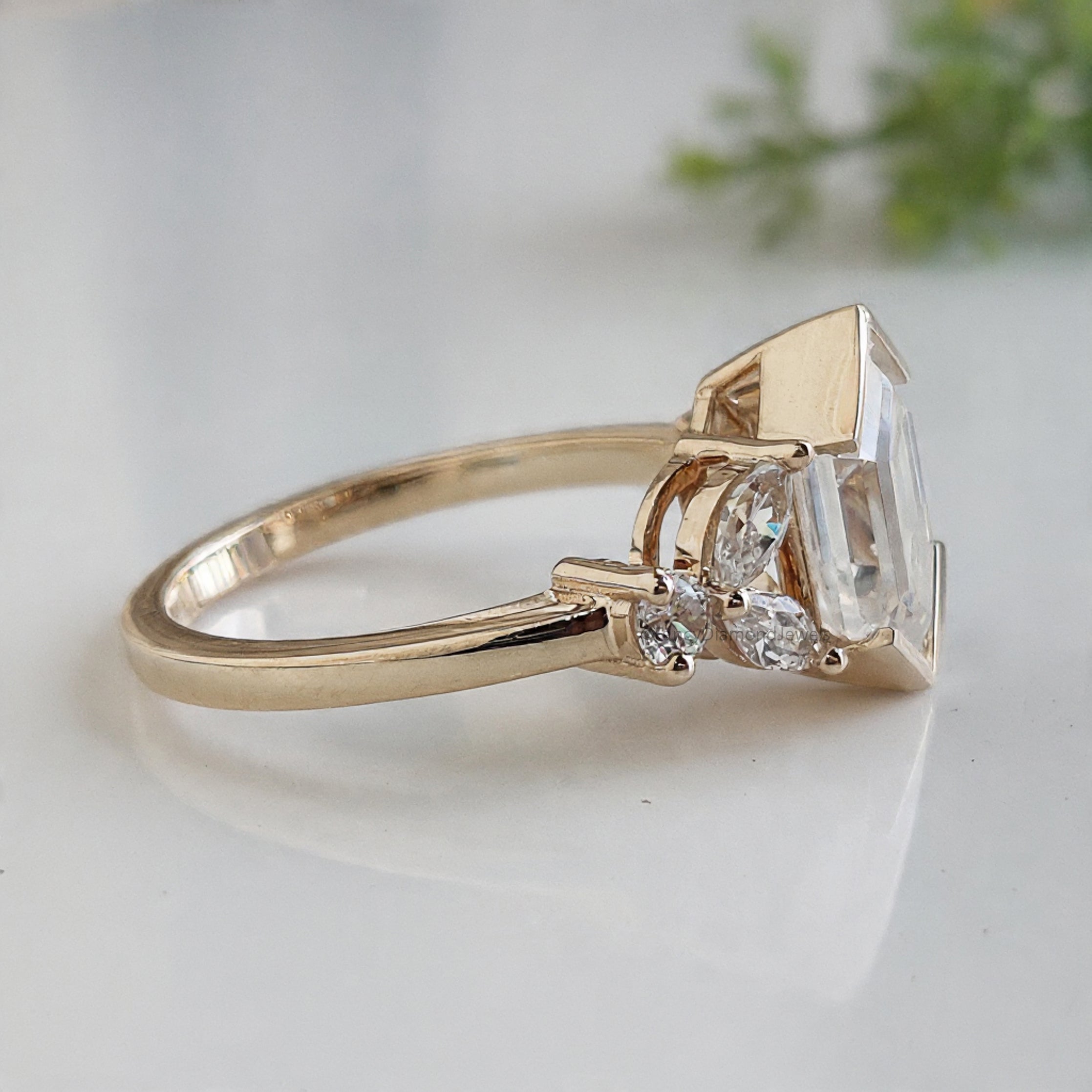 2.35 CT Hexagon cut Lab Grown Diamond Engagement Ring Side Three Stone Diamond ring Half Bezel Set Hexagon Ring for Her Wedding Ring FD470