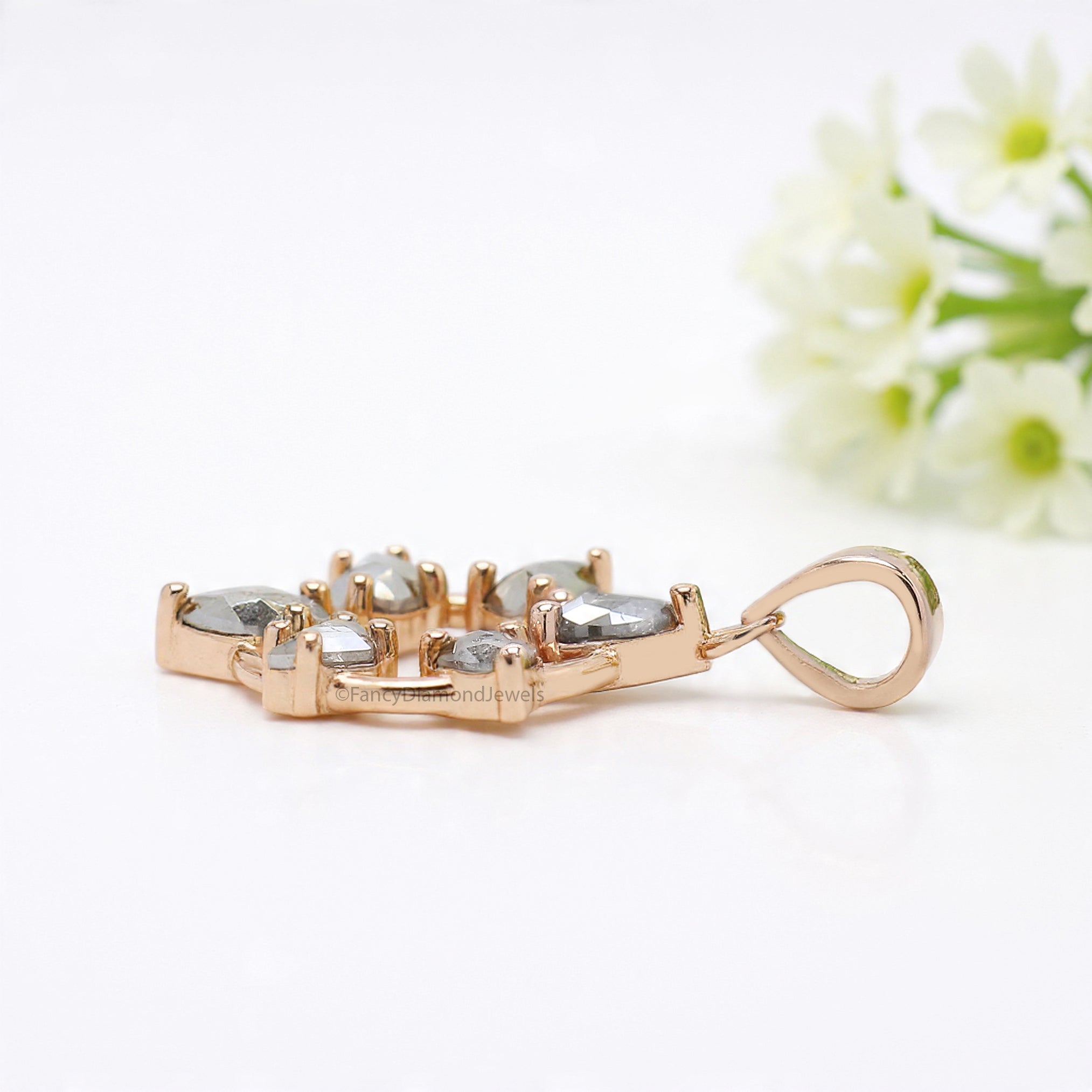 0.49 Ct Mix Shape Salt And Pepper Diamond Pendant Mix Shape Diamond Pendant 14K Solid Rose Gold Silver Engagement Pendant KDN2385