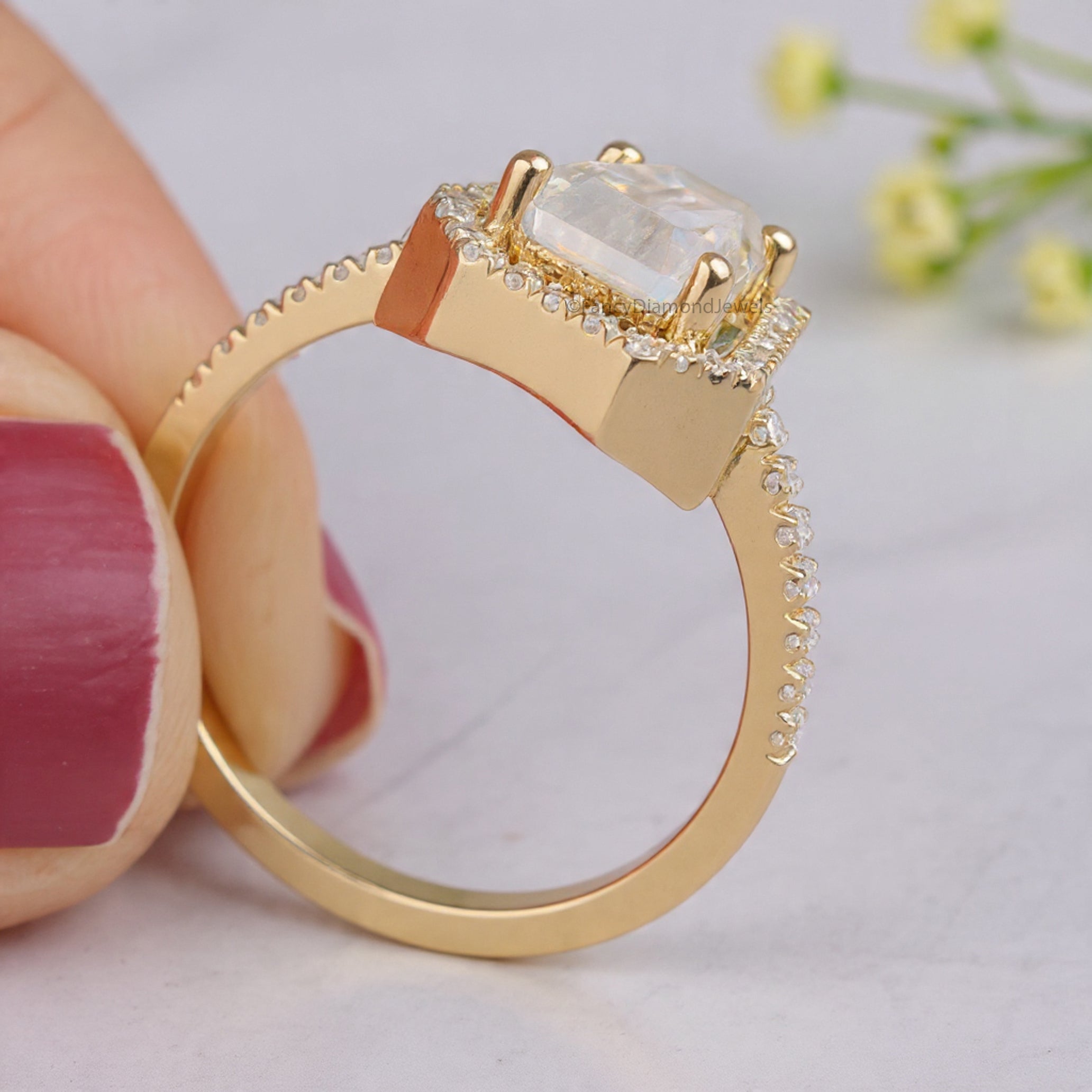 1.55 CT Coffin Lab Grown Diamond Promise Ring Coffin Diamond Halo/ Prong Set Ring Coffin Diamond Engagement Ring Gift For Wedding Ring FD474