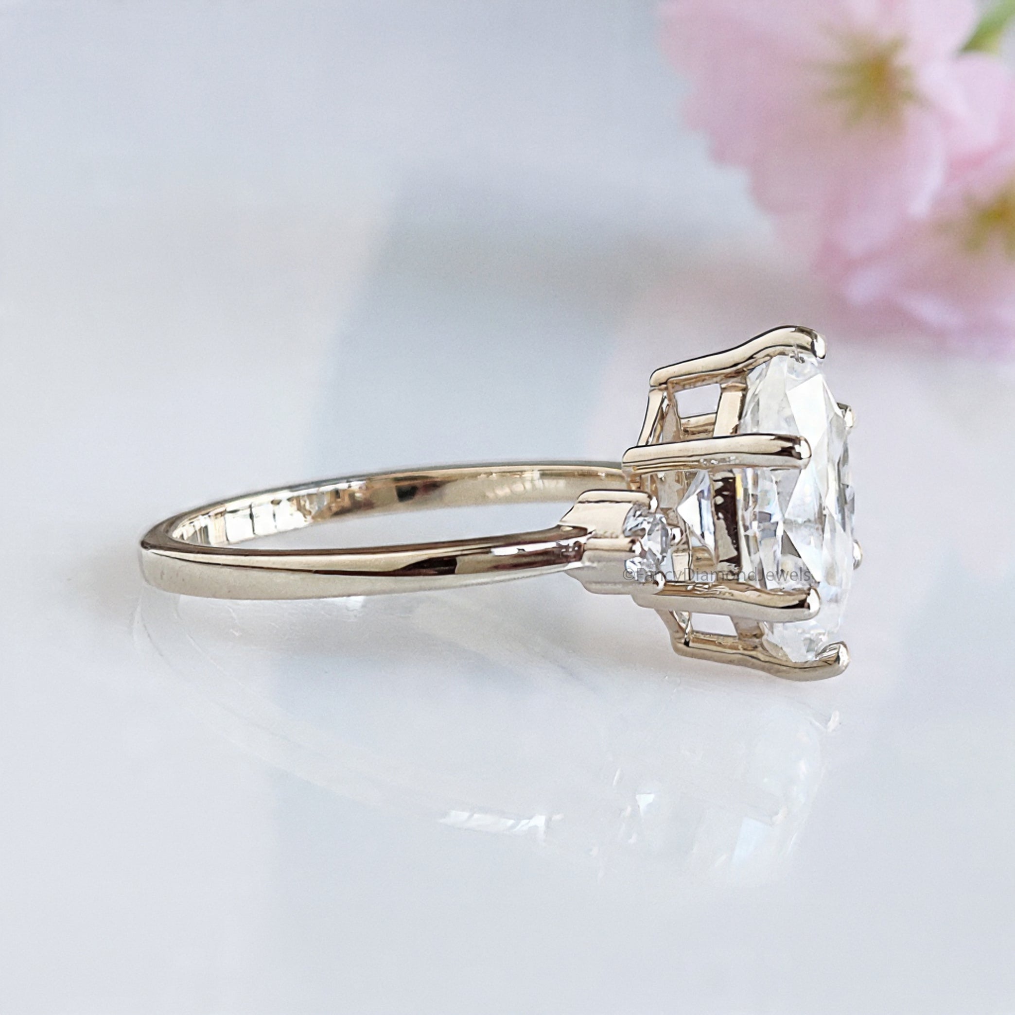 2.35 CT Hexagon cut Lab Grown Diamond Engagement Ring Three Stone Diamond ring Prong Set Hexagon Ring Gift for Her Wedding Ring FD472