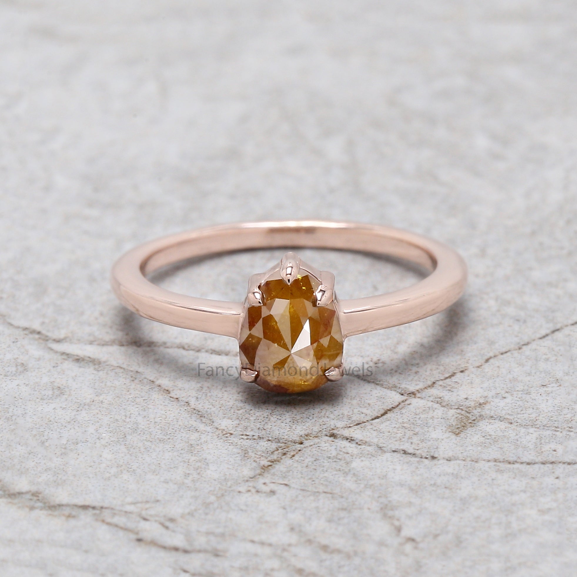 Pear Cut Brown Color Diamond Ring 1.10 Ct 7.23 MM Pear Diamond Ring 14K Solid Rose Gold Silver Pear Engagement Ring Gift For Her QL2845