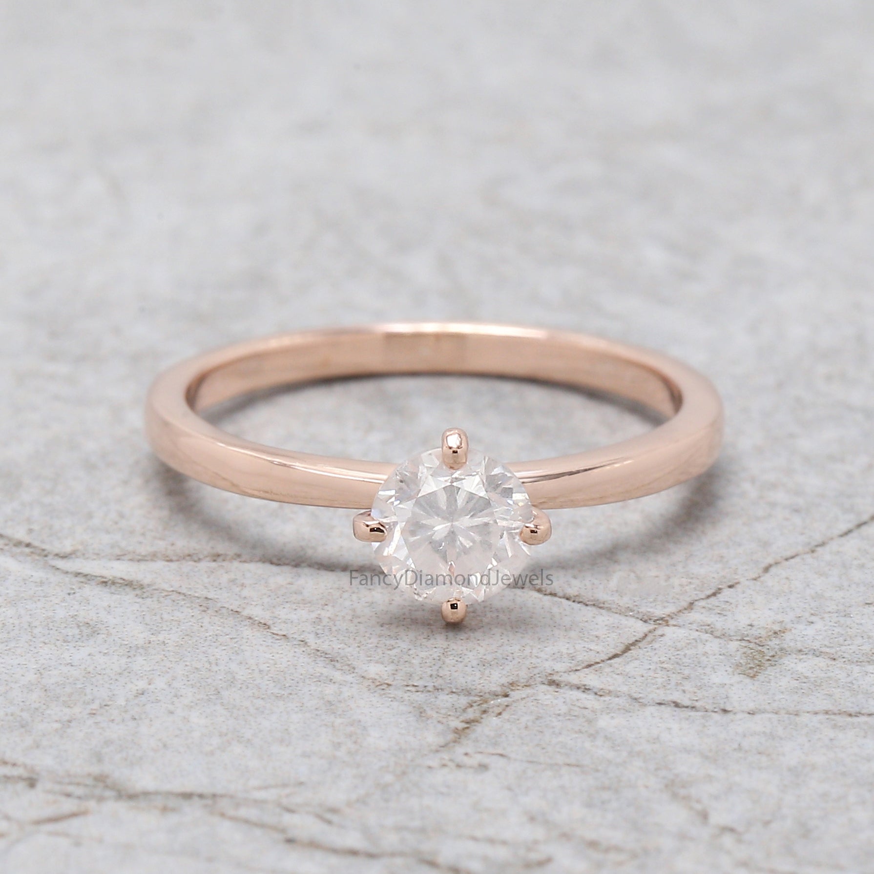 Round Cut White Color Diamond Ring 0.73 Ct 5.55 MM Round Shape Diamond Ring 14K Solid Rose Gold Silver Engagement Ring Gift For Her QL318