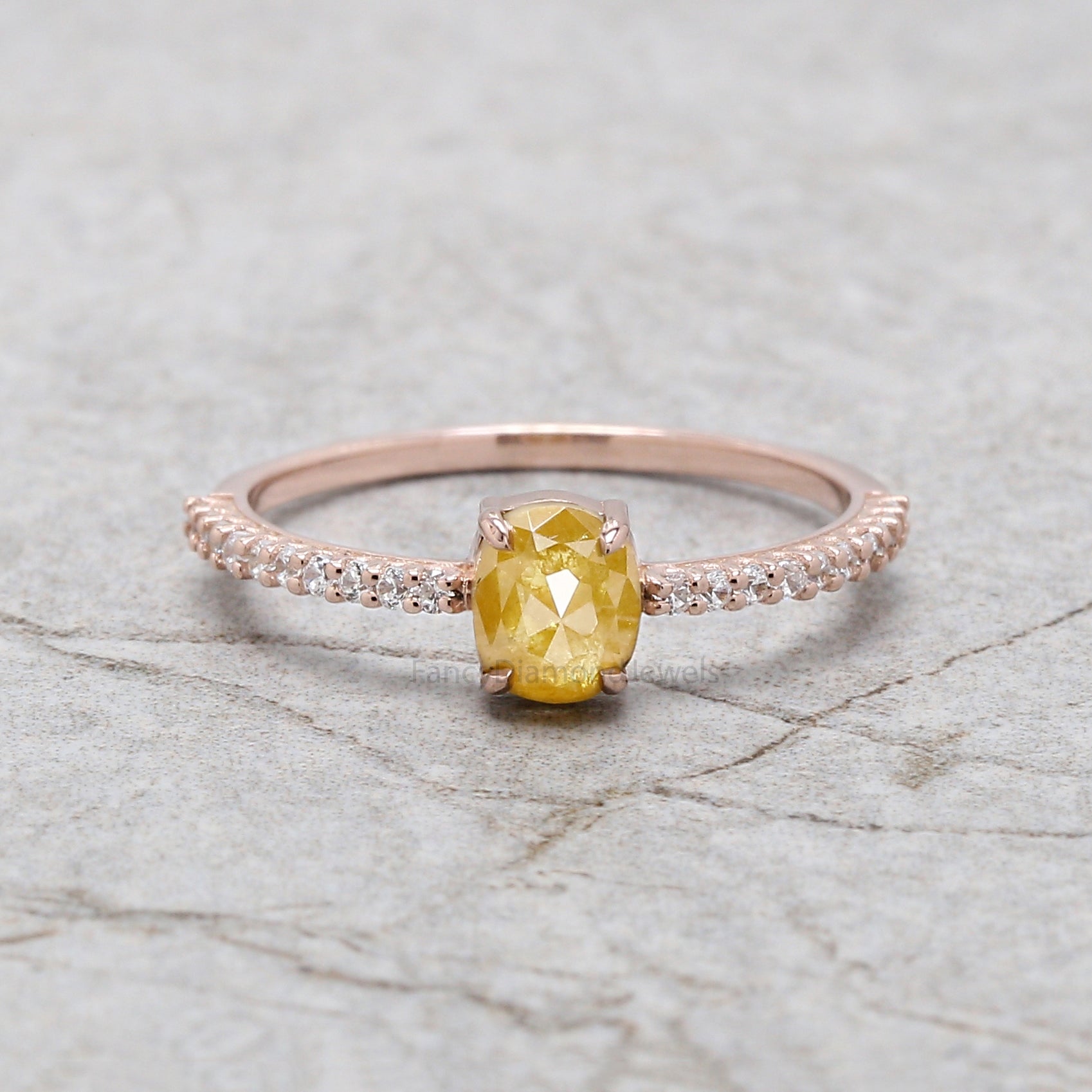 Oval Shape Yellow Color Diamond Ring 0.71 Ct 5.58 MM Oval Cut Diamond Ring 14K Solid Rose Gold Silver Engagement Ring Gift For Her QK2678