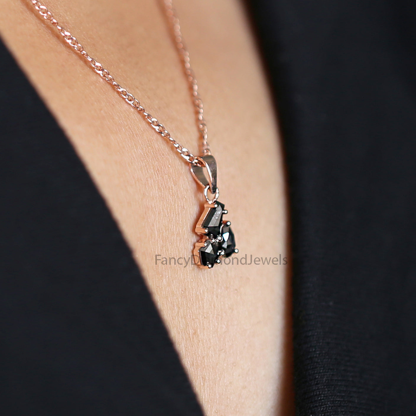 Mix Shape Black Diamond Pendant, Unique Diamond Pendant, Black Diamond Pendant, Dangling Diamond Pendant, Mix Shape Diamond Pendant KDN2266