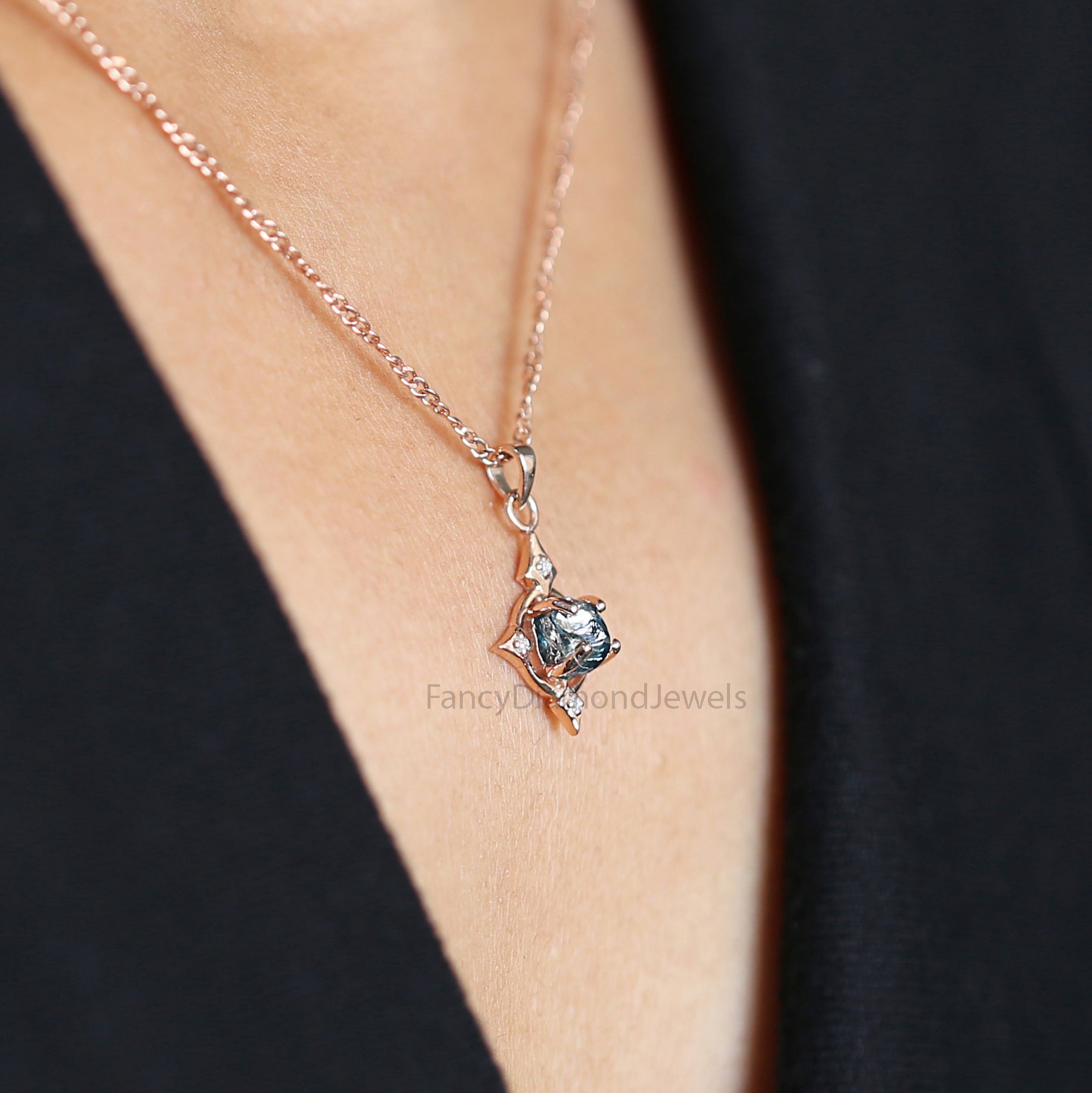 Rough Blue Diamond Pendant, Unique Diamond Pendant, Blue Diamond Pendant, Rough Pendant, Rough Pendant, Dangling Diamond Pendant, KDL2322