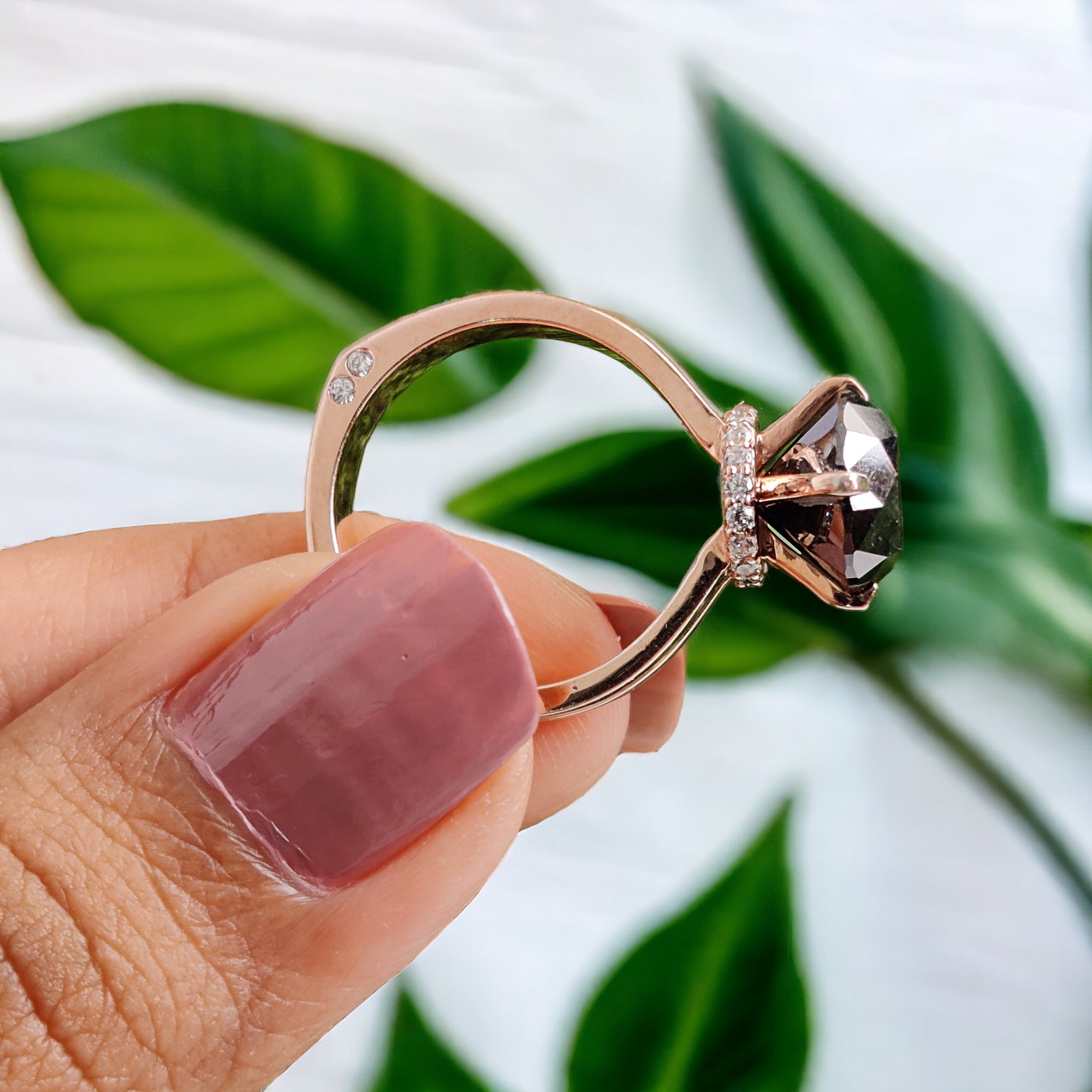 Round Cut Black Color Diamond Ring 3.76 Ct 9.30 MM Round Shape Diamond Ring 14K Solid Rose Gold Silver Engagement Ring Gift For Her QL8487