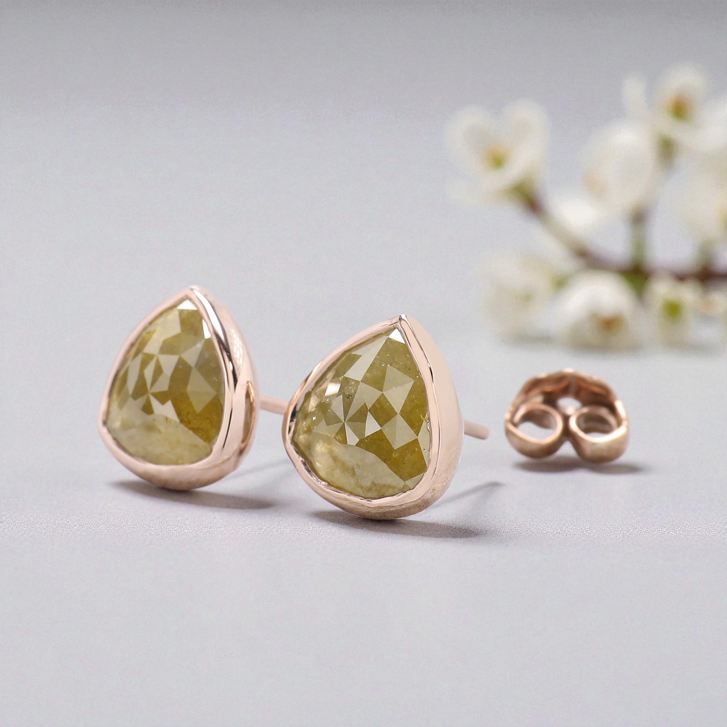 Pear Cut Yellow Color  Diamond Earring 2.26 Ct 7.90 MM Pear Diamond Earring 14K Solid Rose Gold Silver Pear Cut Earring Gift For Her KDN7025