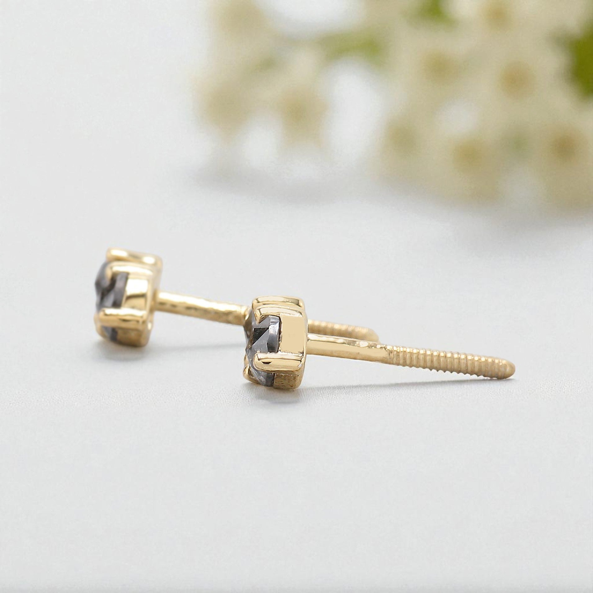 Round Salt And Pepper Diamond Earring Round Rose Shape Earring Prong Earring Engagement Earring Earlobe Earrings Gift For Her KD1187