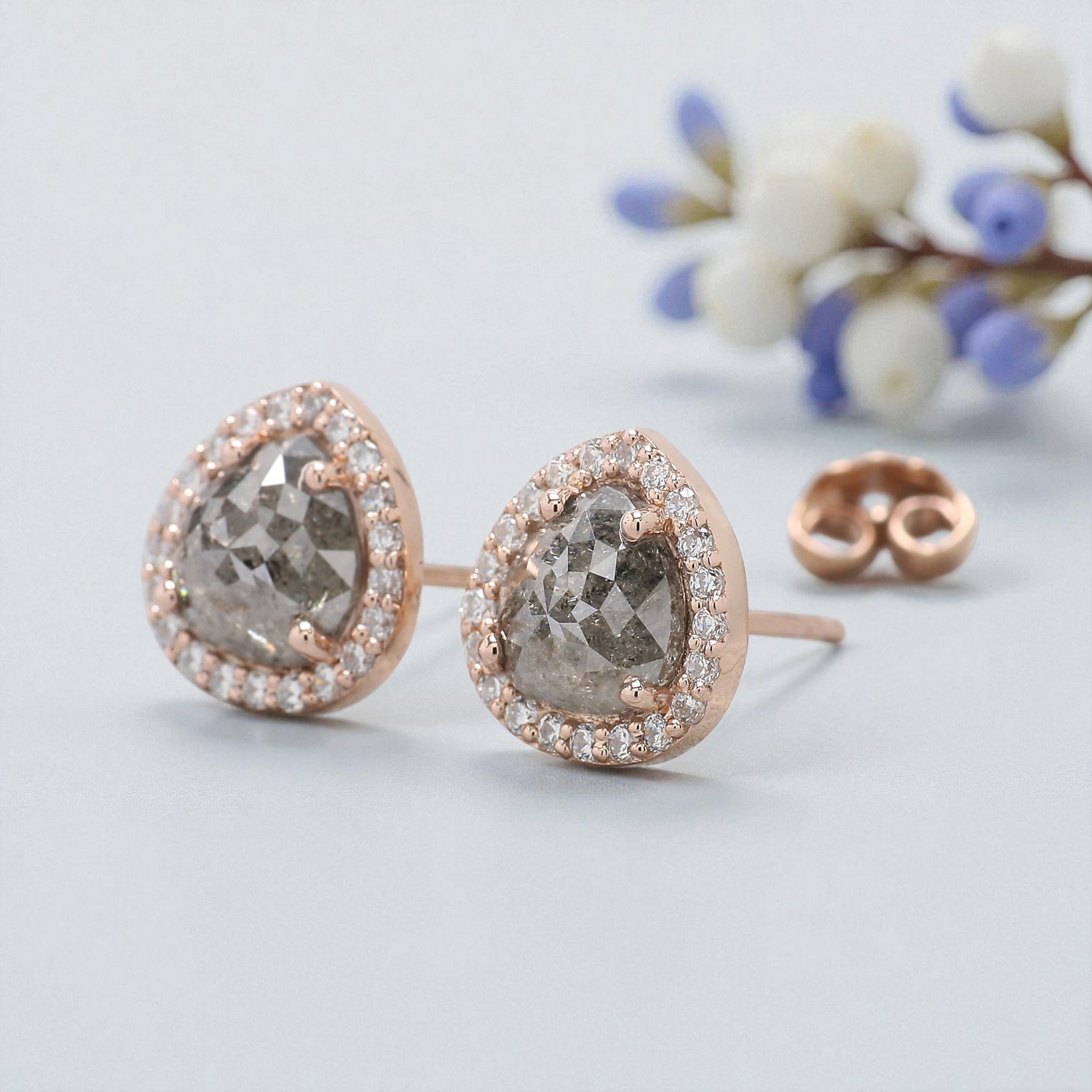Pear Salt And Pepper Diamond Earring 2.31 Ct 7.30 MM Pear Shape Diamond Earring 14K Solid Rose Gold Silver Engagement Pear Earring KD866