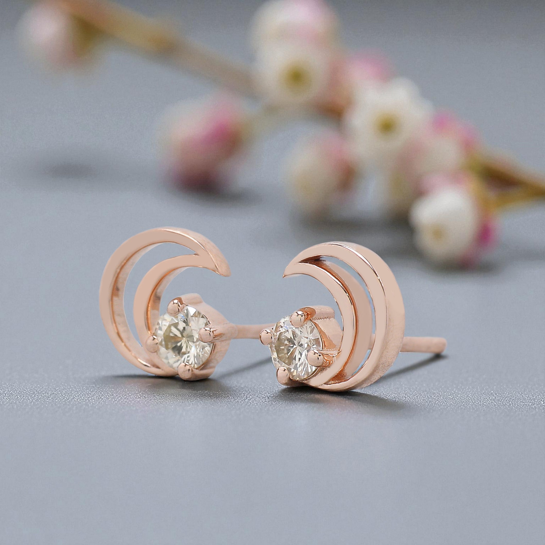 Round White Diamond Earring 0.34 Ct 3.50 MM Round Diamond Earring 14K Solid Rose Gold Silver Round Rose Cut Earring Gift For Her KDN1863