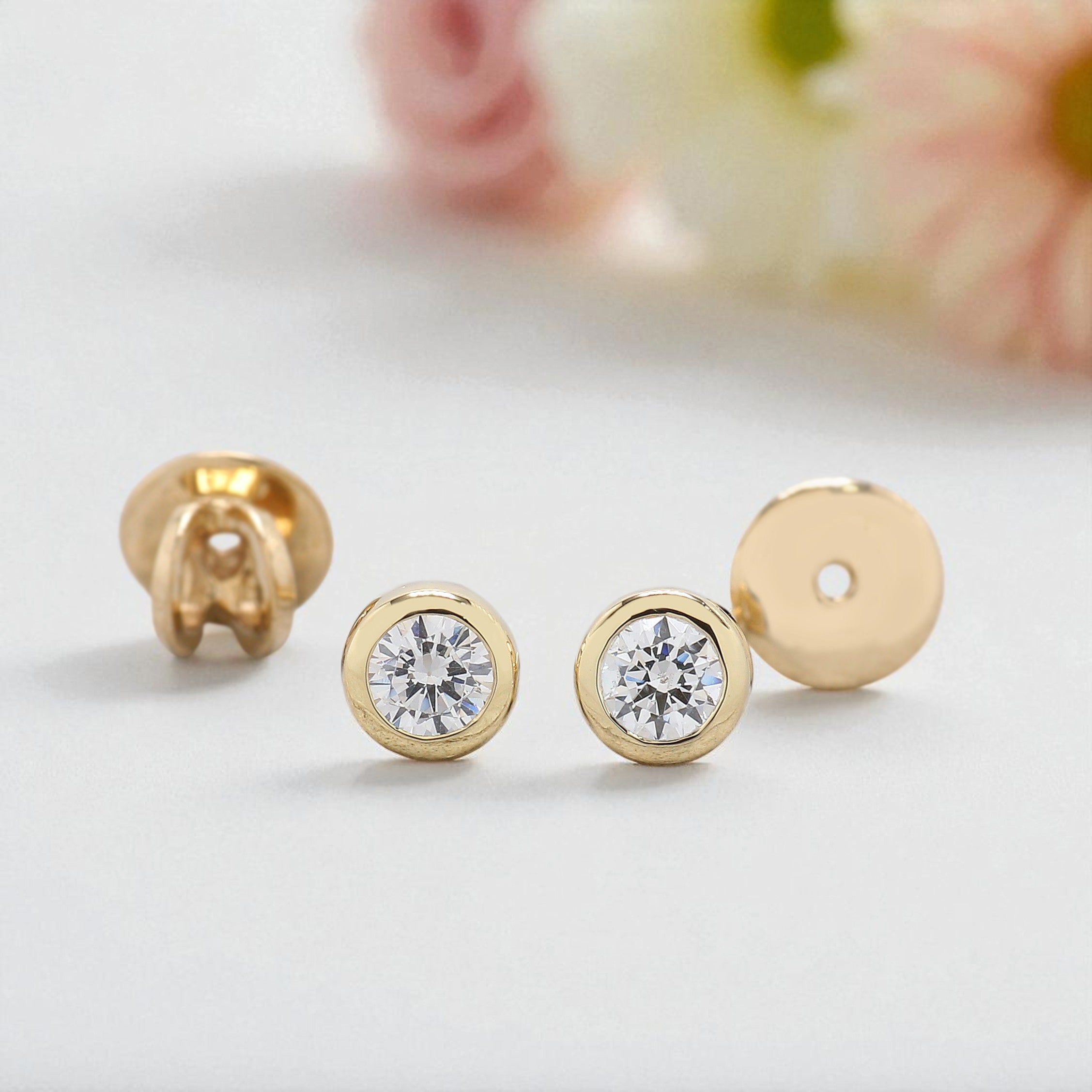 Natural White Round Diamond Earring Round Brilliant Shape Earring Bezel Earring Engagement Earring Earlobe Earrings Gift For Her KD1000